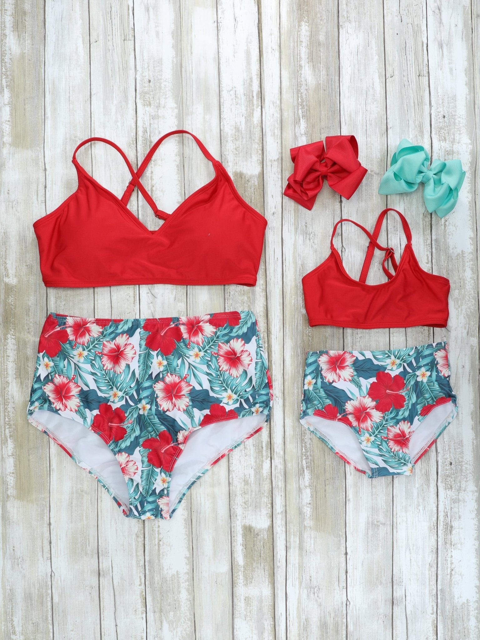 Family Red, Pink, & Blue Tropical Floral Swimsuit - Marie Nicole Clothing