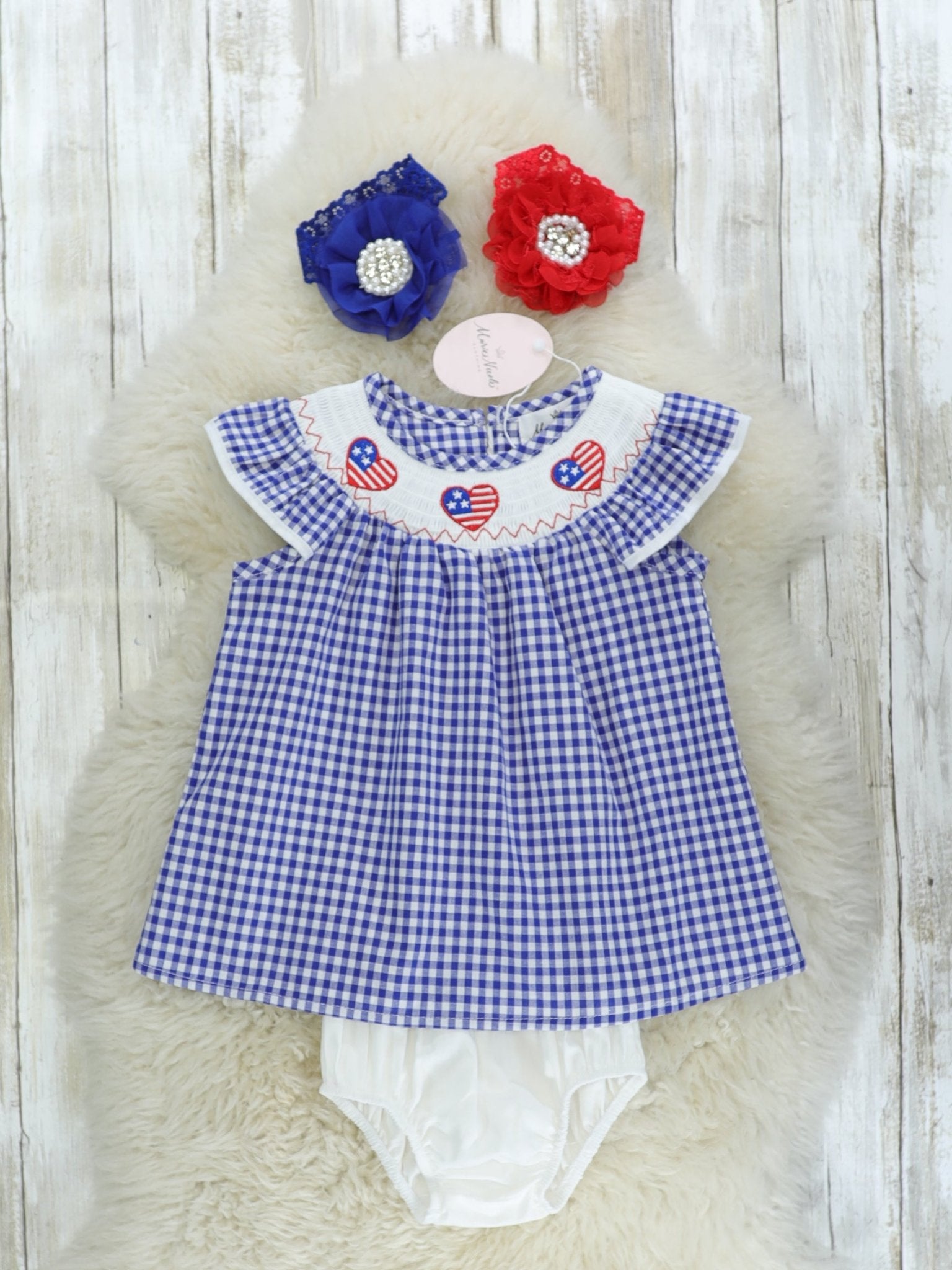 Flag Heart Smocked Tunic & Bloomers Set - Marie Nicole Clothing