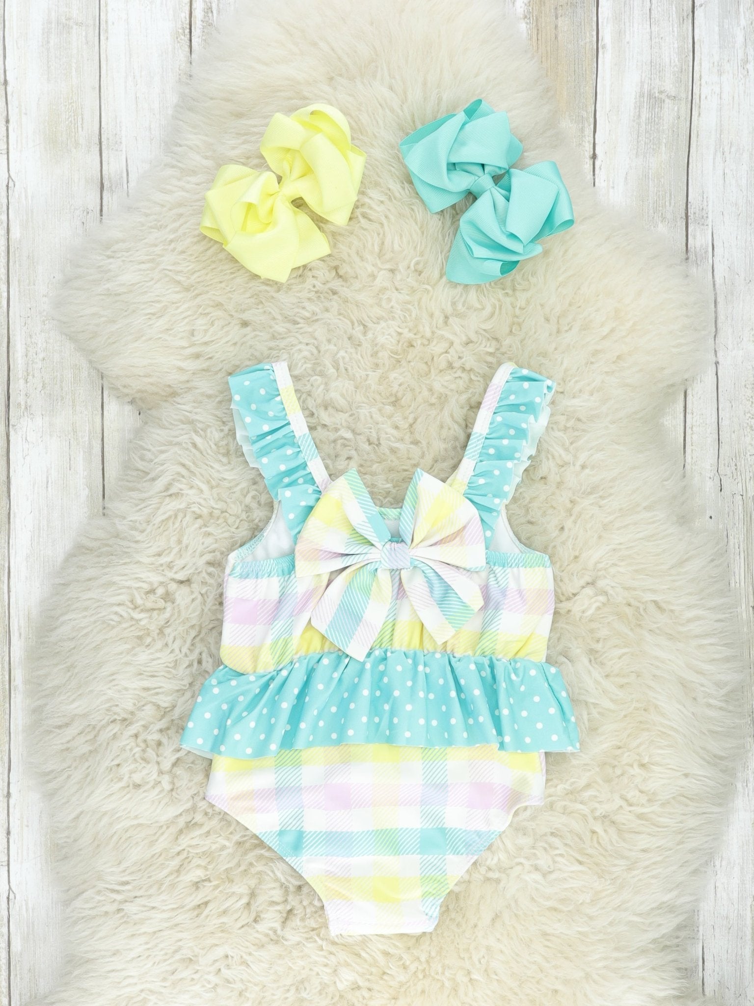 Pastel Plaid One - Piece Ruffle Swimsuit - Marie Nicole Clothing