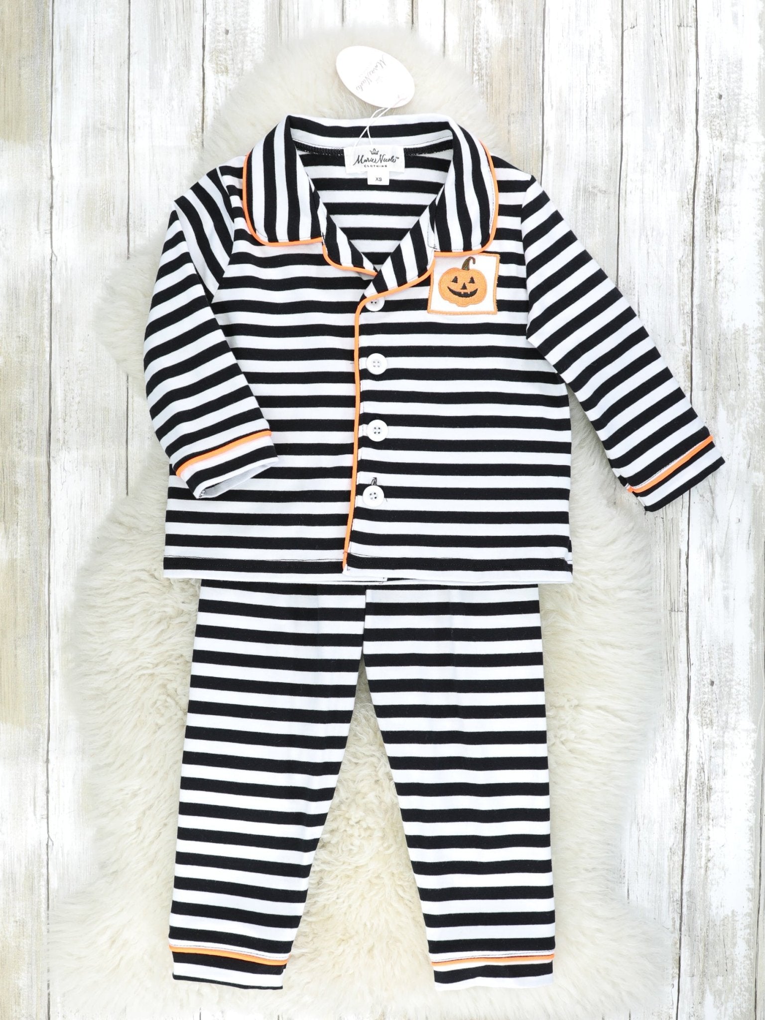Striped Jack O Lantern Pajamas - Marie Nicole Clothing