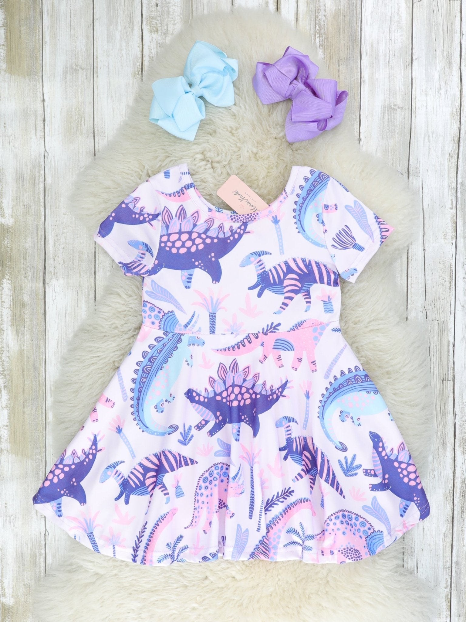 Purple Dinosaur Swing Dress - Marie Nicole Clothing