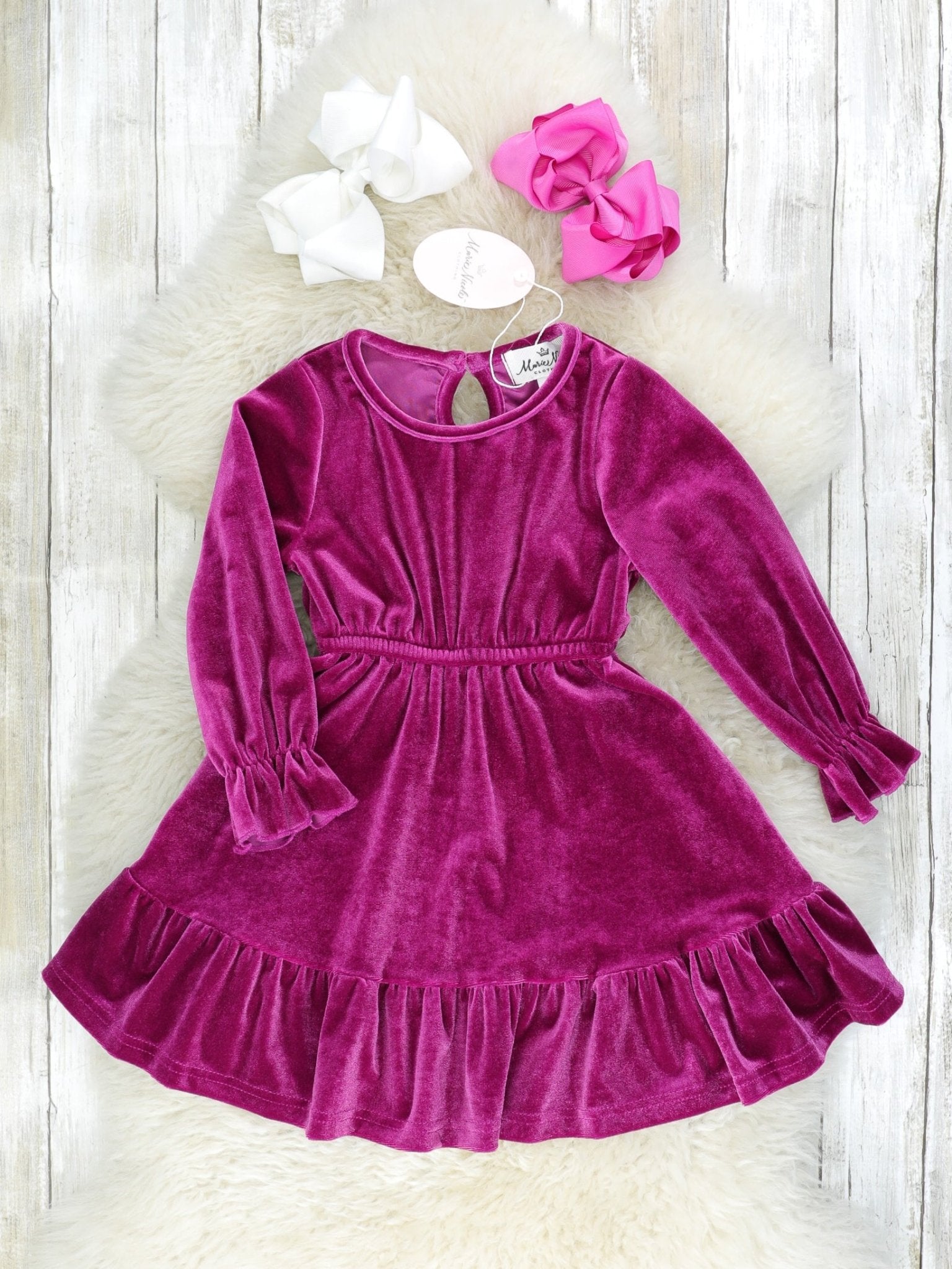 Mom & Me Velvet Magenta Ruffle Dress - Marie Nicole Clothing