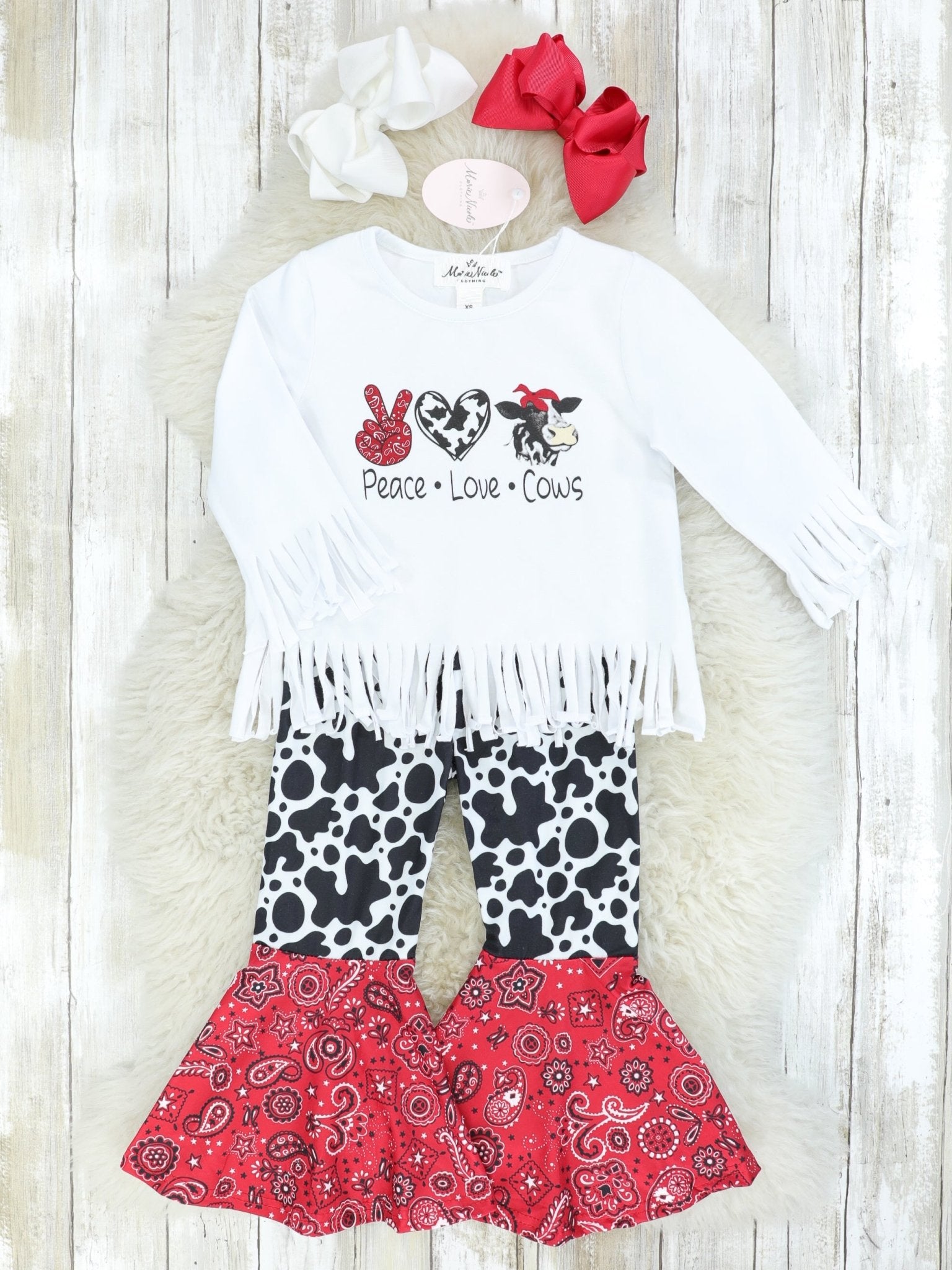 Peace, Love, & Cows Fringe Top & Bell Bottoms Outfit - Marie Nicole Clothing