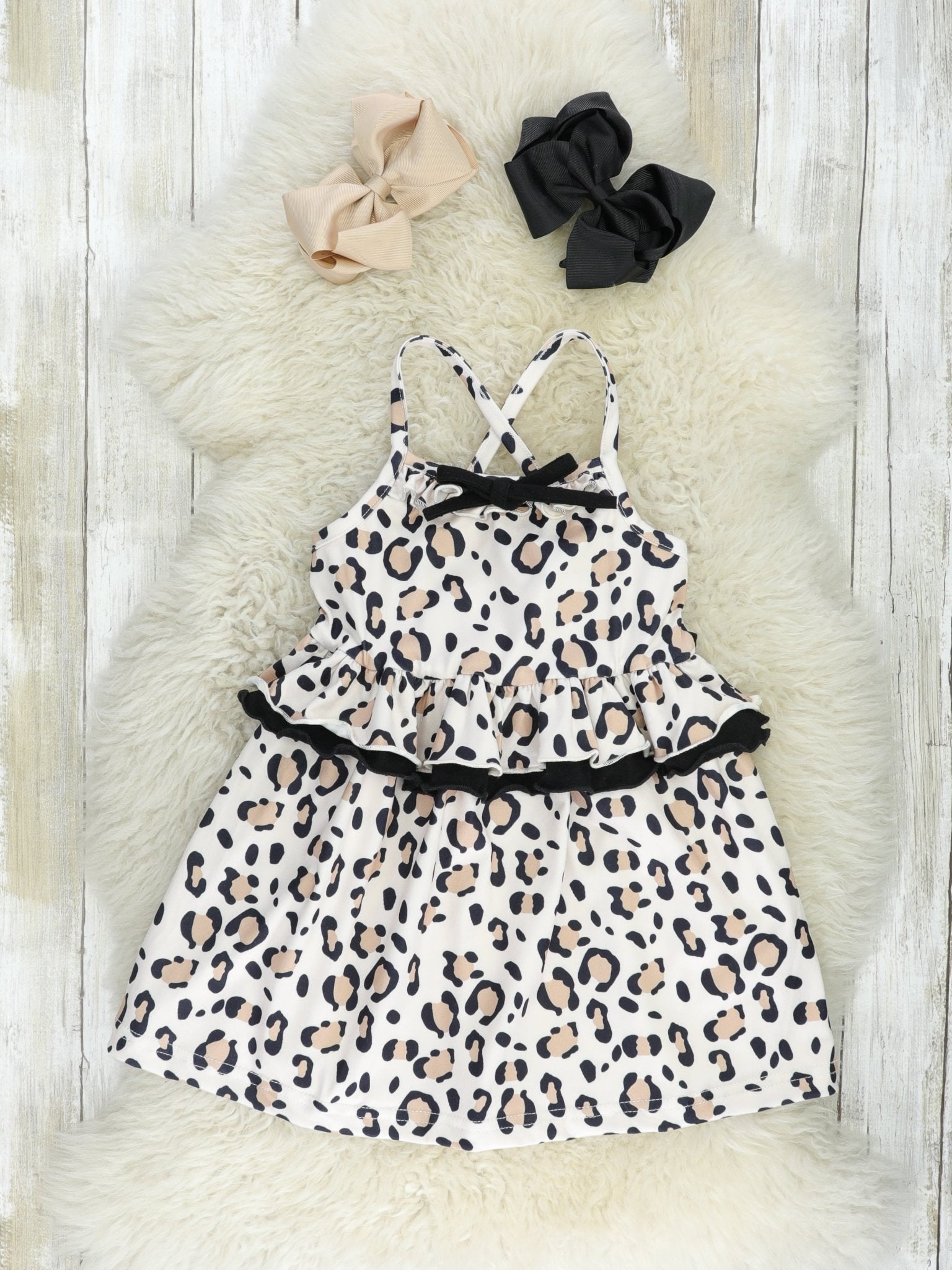 Cream Leopard Ruffle Tank Dress - Marie Nicole Clothing