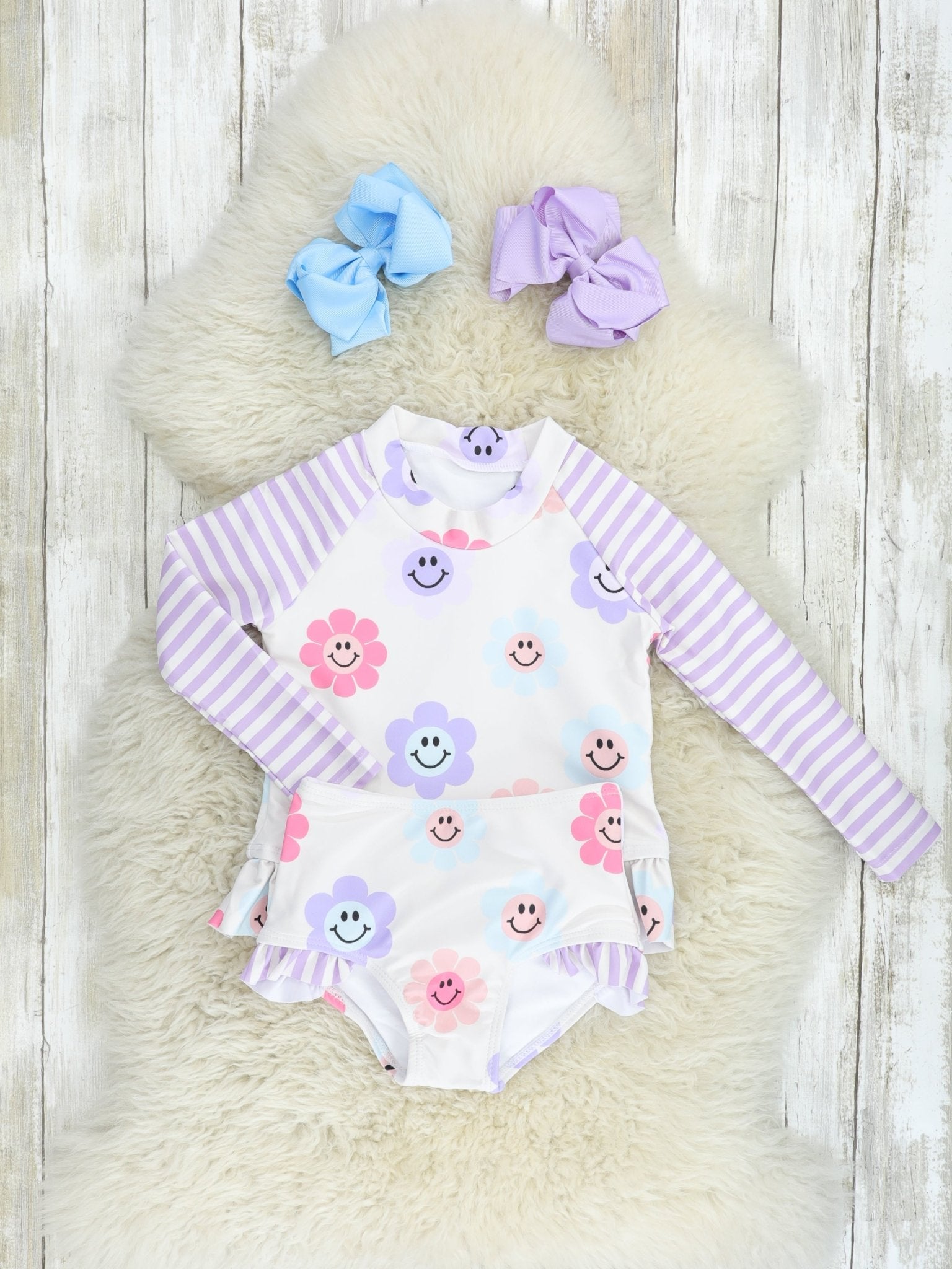 Smiley Floral Rash Guard Swimsuit - Marie Nicole Clothing