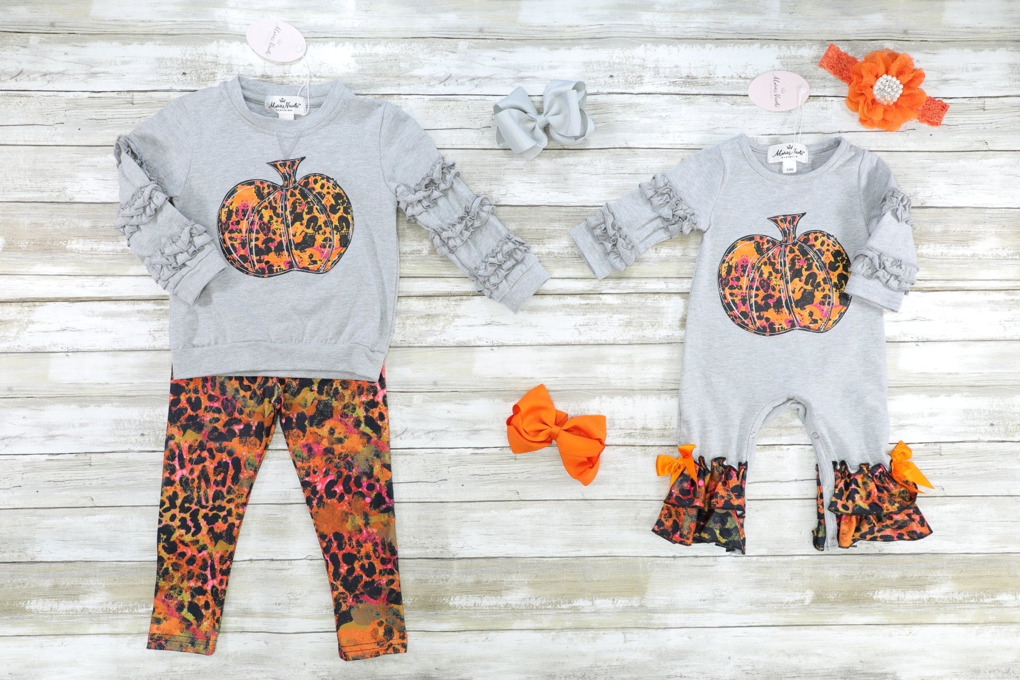 Rusty Leopard Pumpkin Ruffle Romper - Marie Nicole Clothing