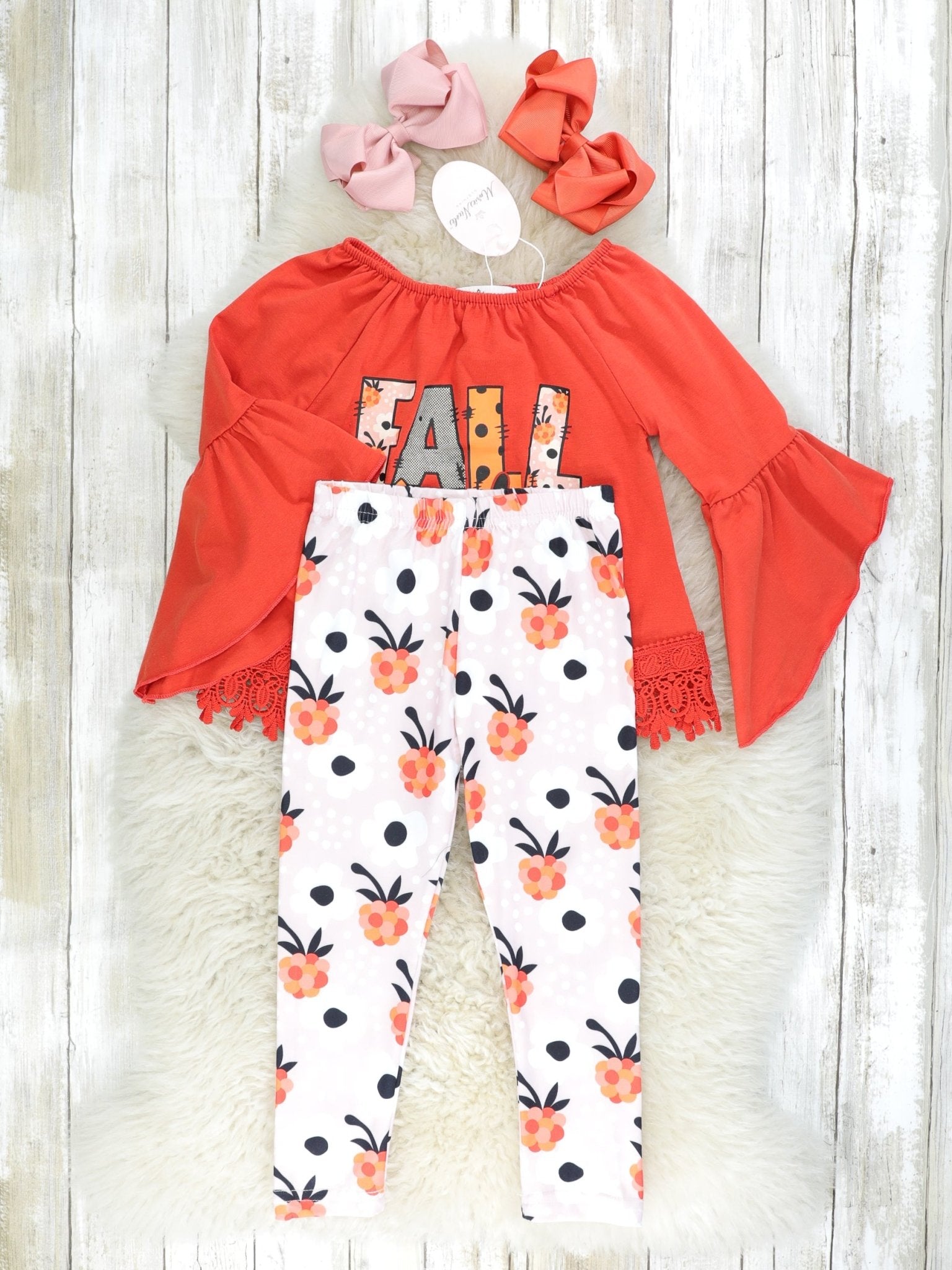 Rust "Fall Vibes" Bell Sleeve Outfit - Marie Nicole Clothing