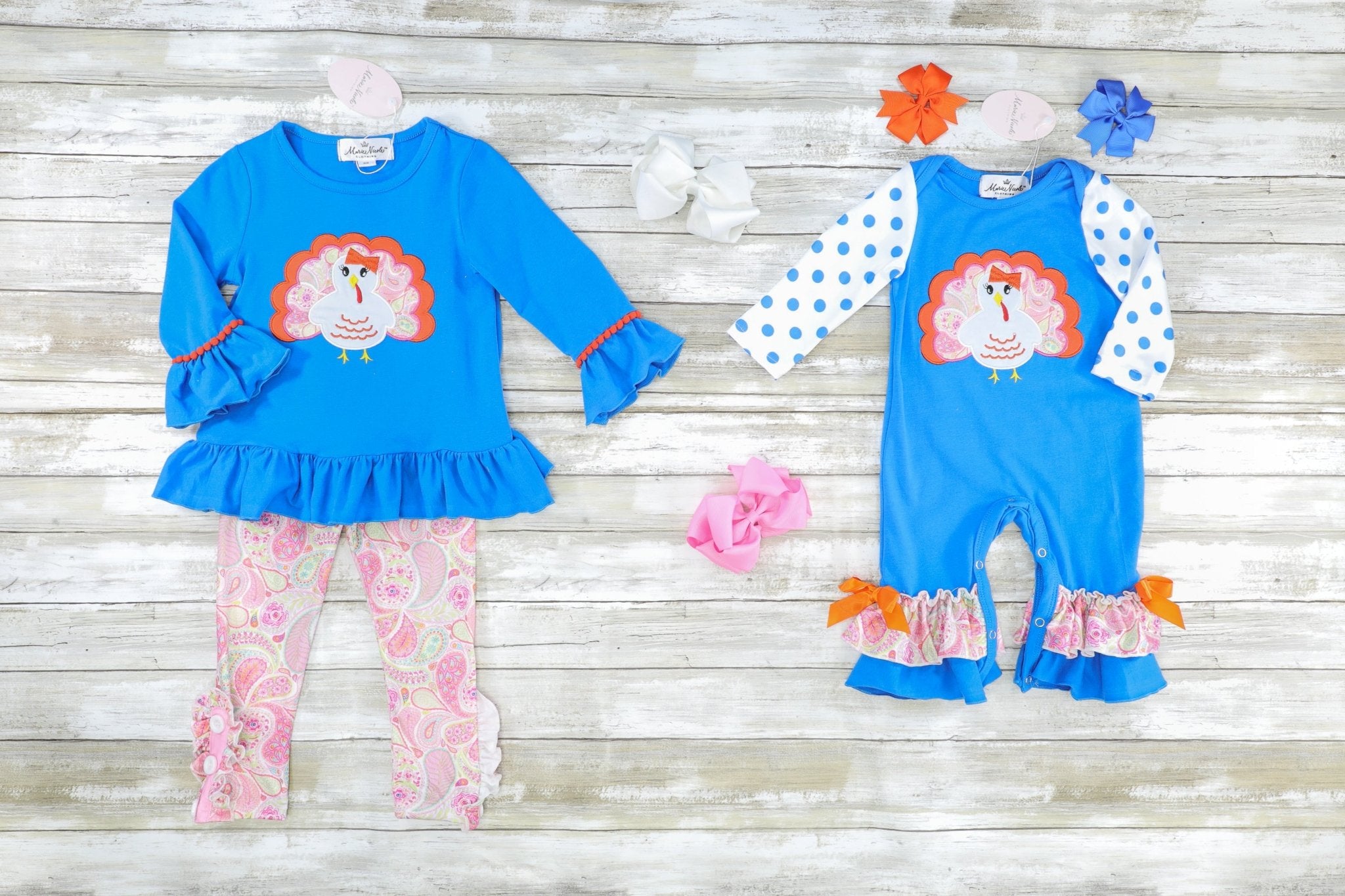 Blue & Pink Paisley Turkey Ruffle Romper - Marie Nicole Clothing