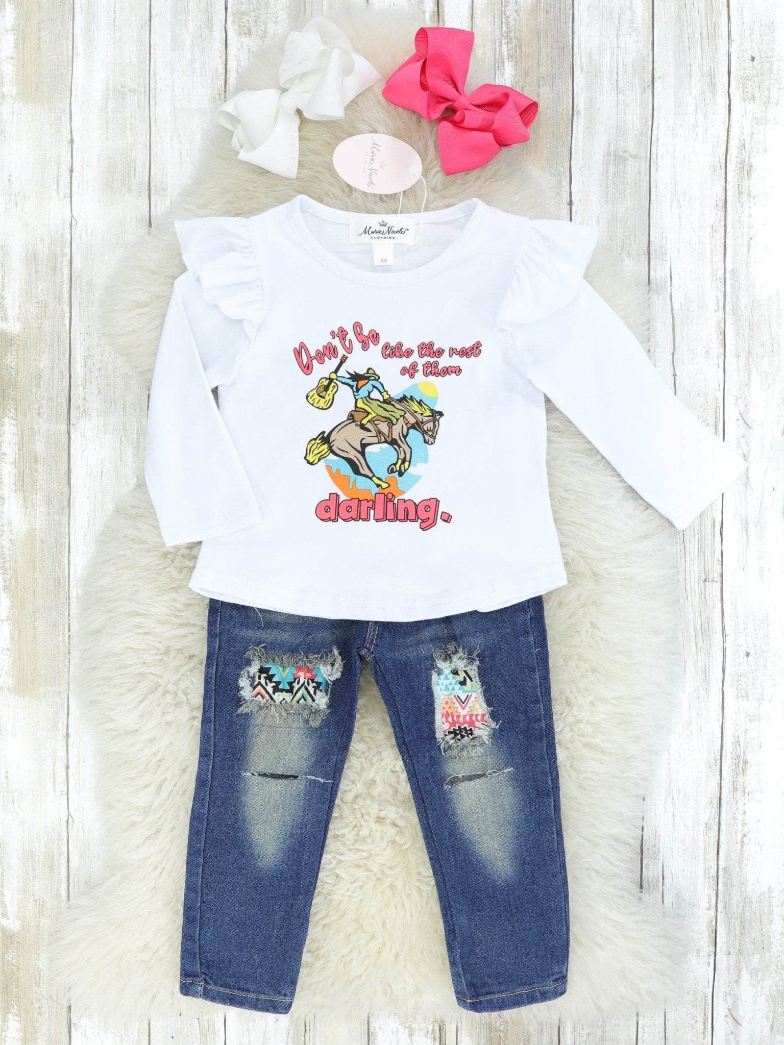 Cowgirl Ruffle Top & Distressed Denim Outfit - Marie Nicole Clothing