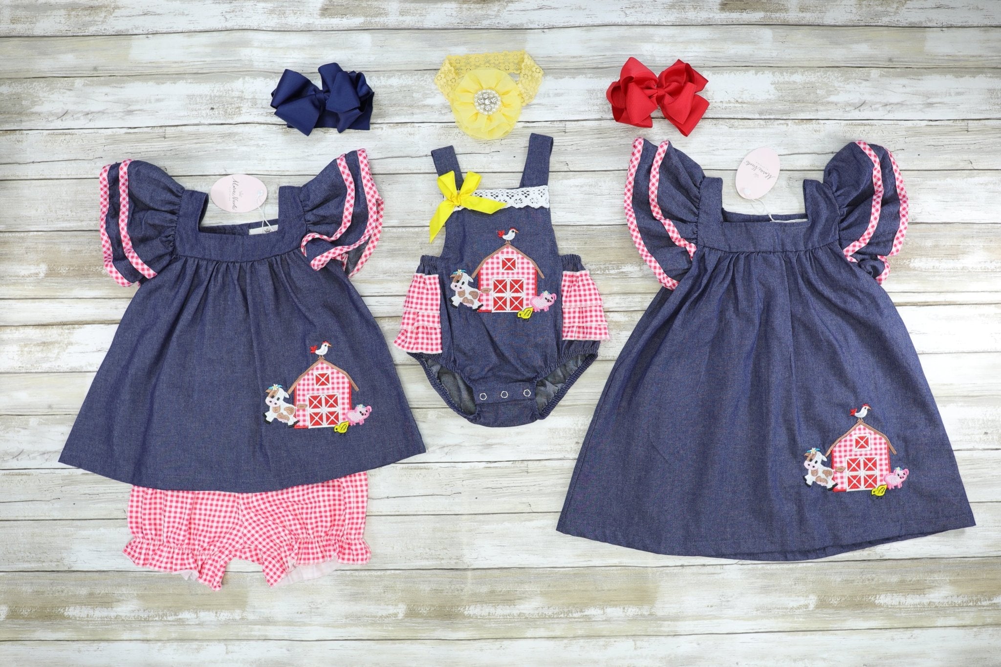 Chambray Barn Animals Ruffle Outfit - Marie Nicole Clothing