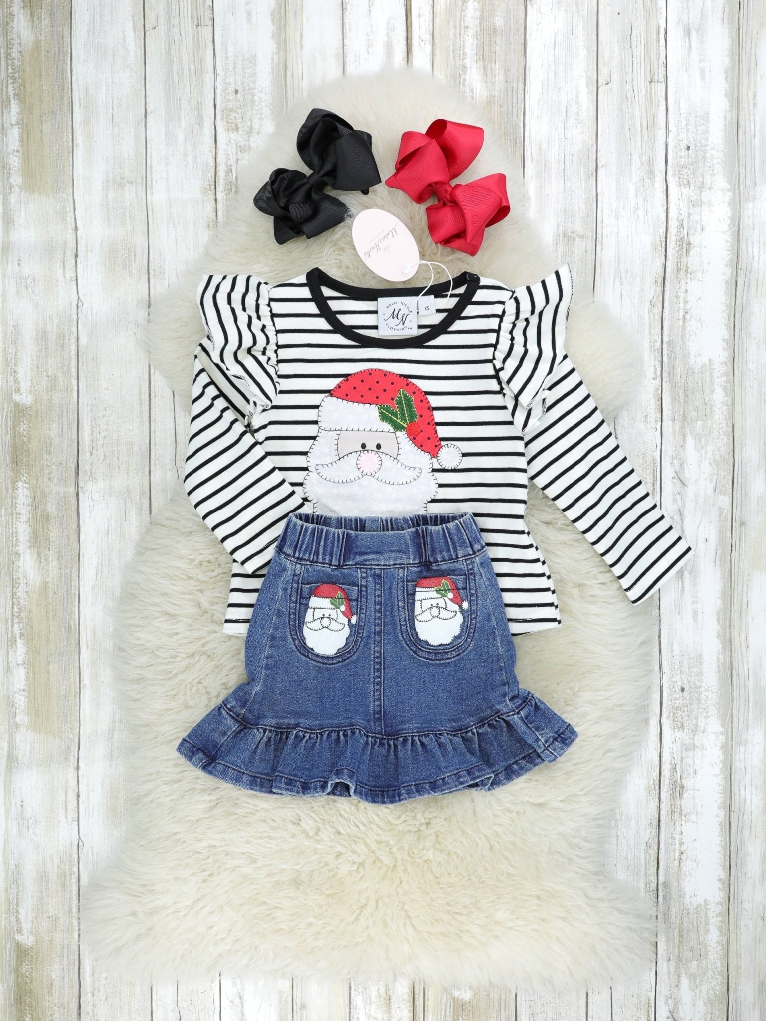 Striped Santa Denim Skirt Outfit - Marie Nicole Clothing