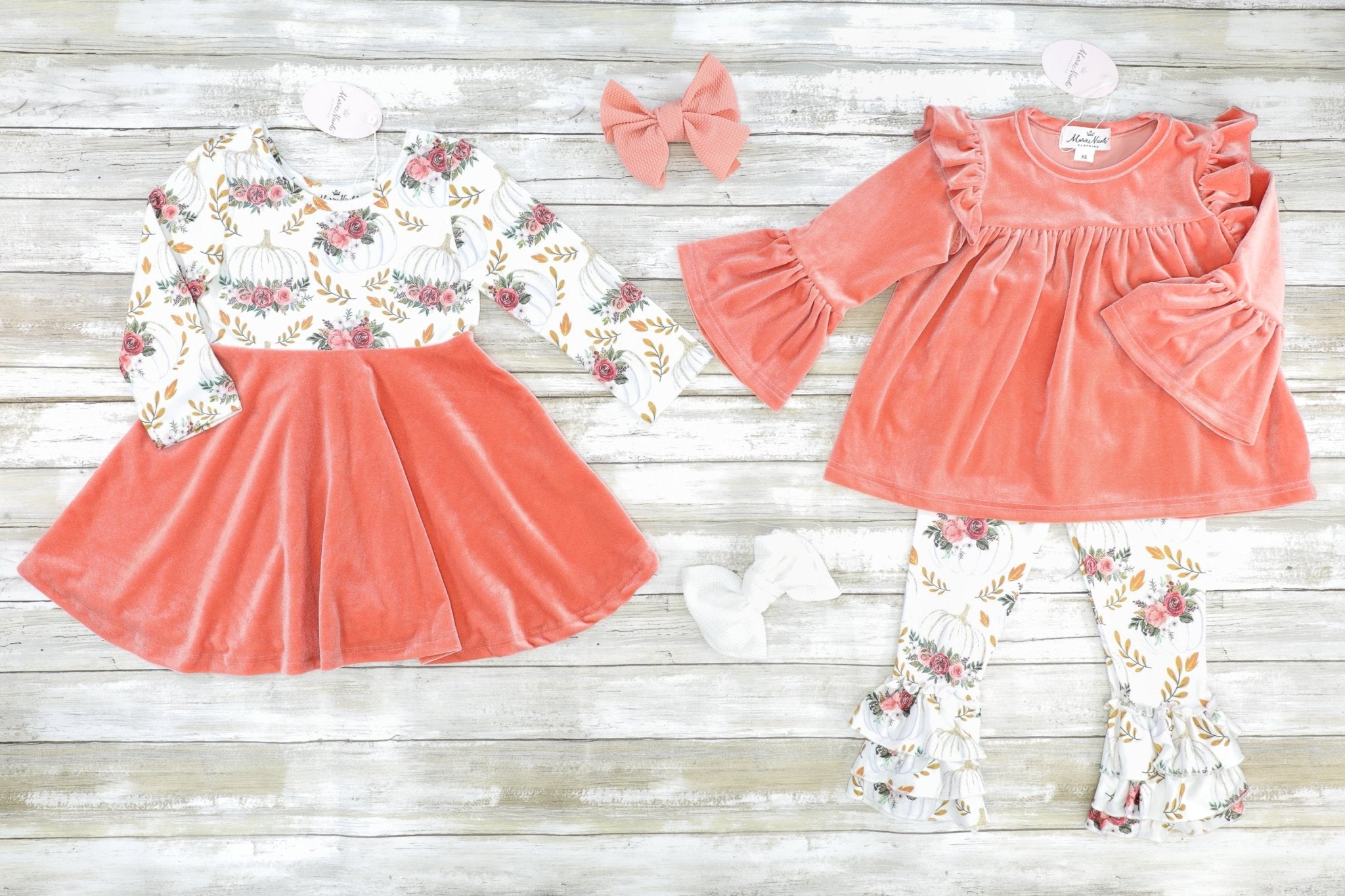 Floral Pumpkin Velvet Dress - Marie Nicole Clothing