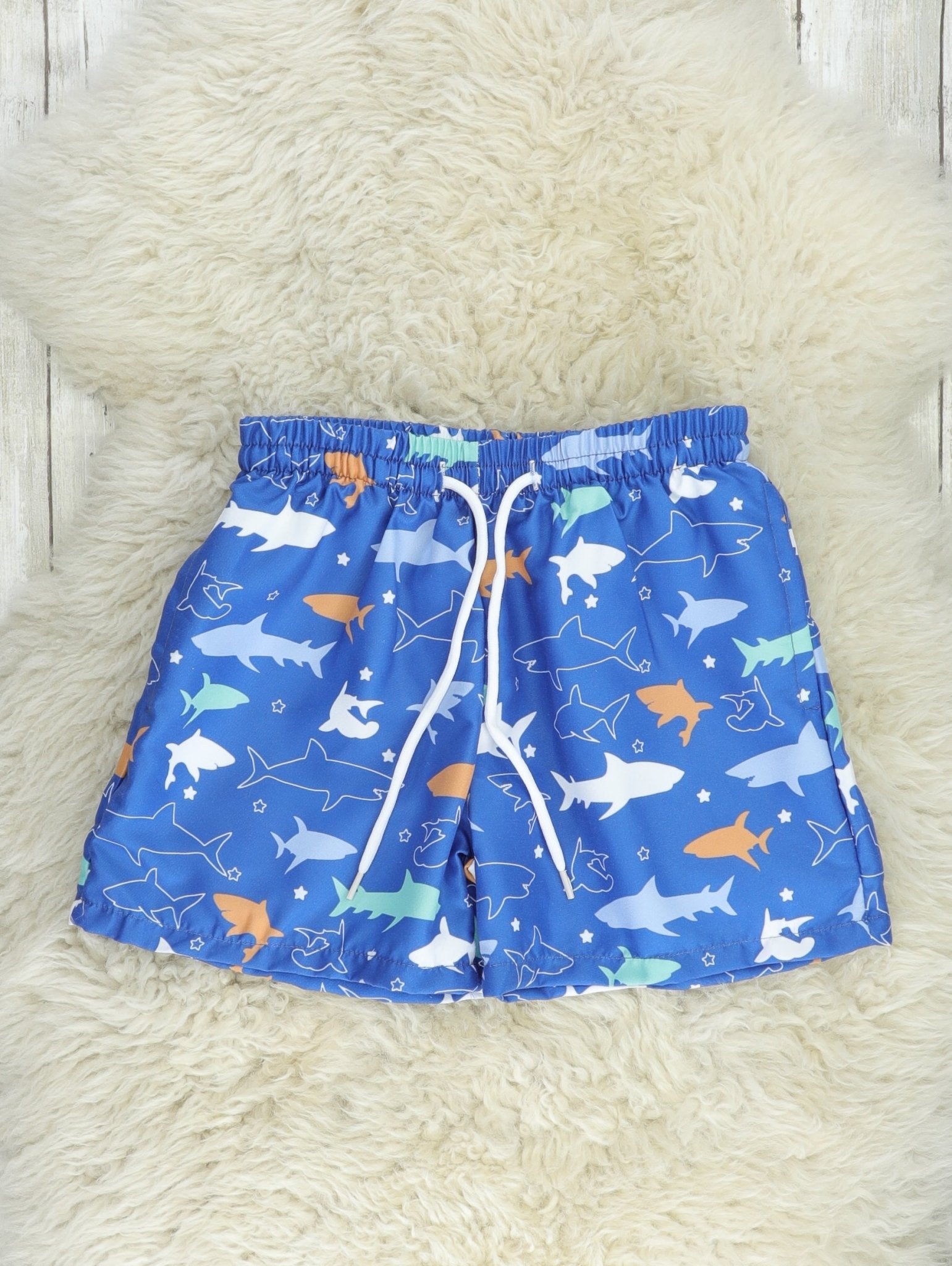 Deep Blue Shark Swim Trunks - Marie Nicole Clothing