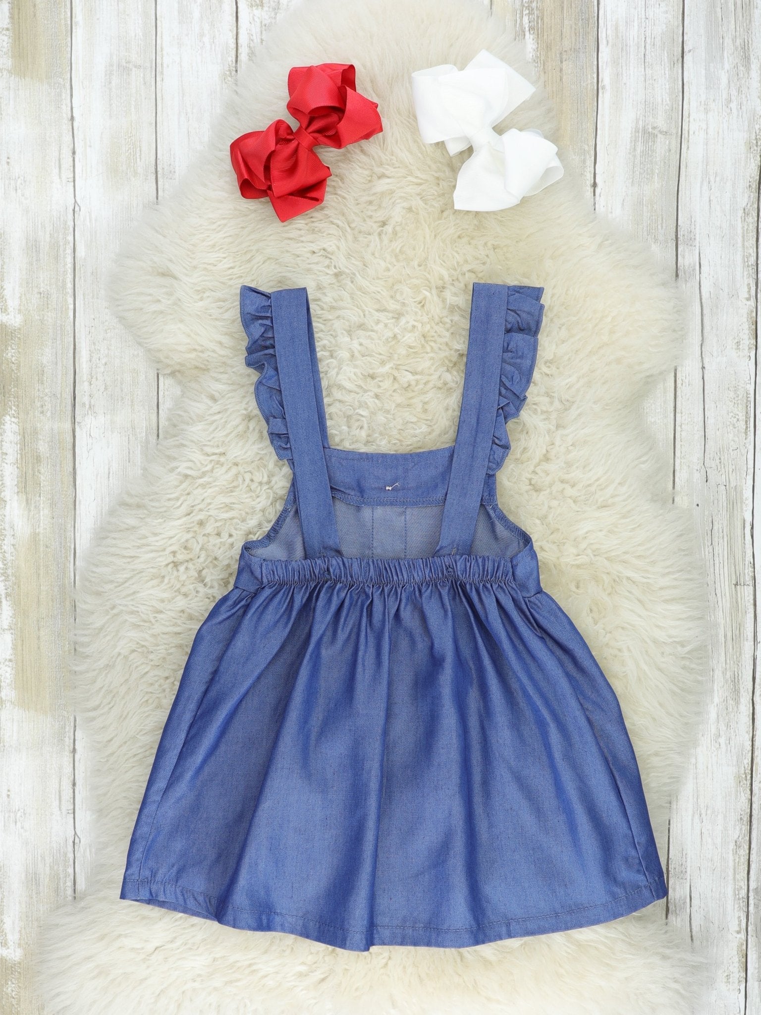 Chambray Strawberry Ruffle Dress - Marie Nicole Clothing
