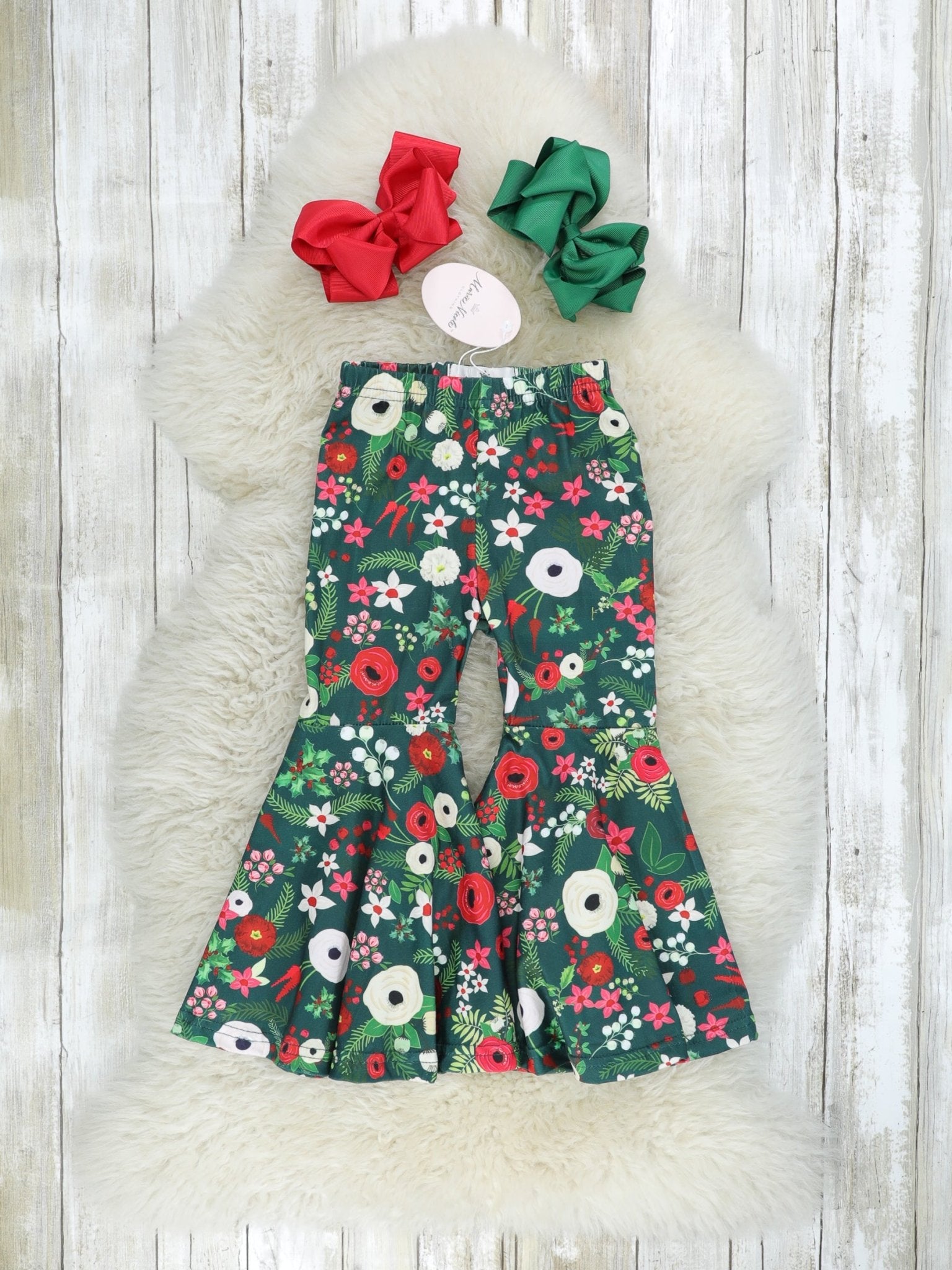 Mom & Me Hunter Green Poppy Bell Bottoms - Marie Nicole Clothing