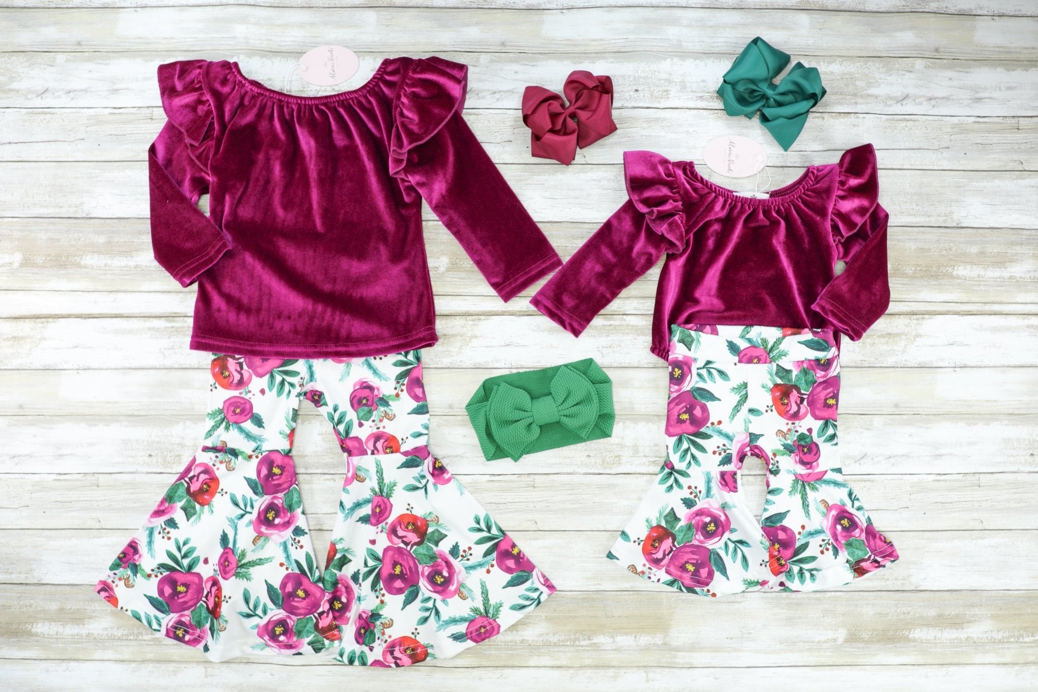 Mulberry Floral Velvet Bubble Outfit - Marie Nicole Clothing