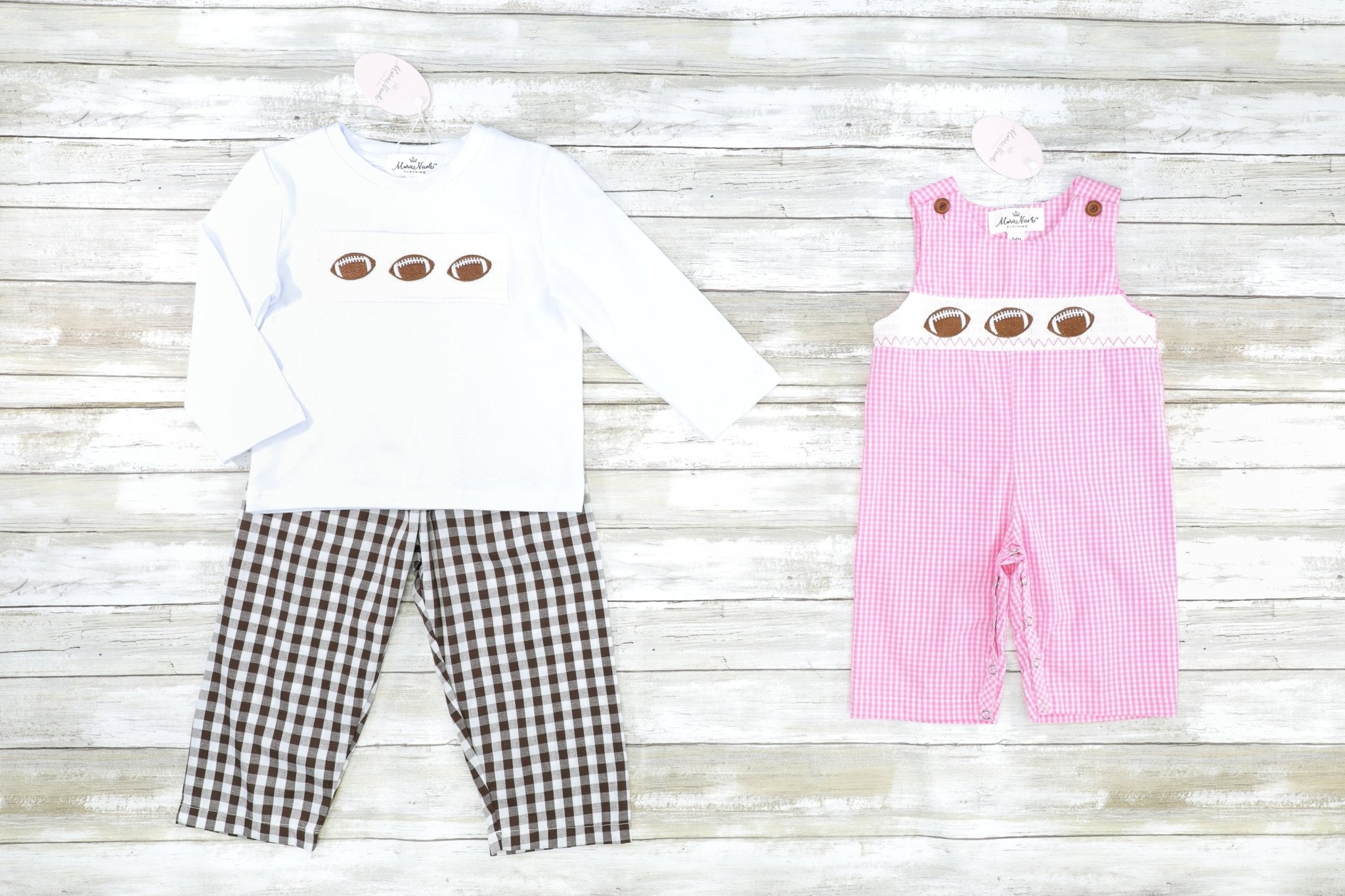Gingham Smocked Football Outfit - Marie Nicole Clothing