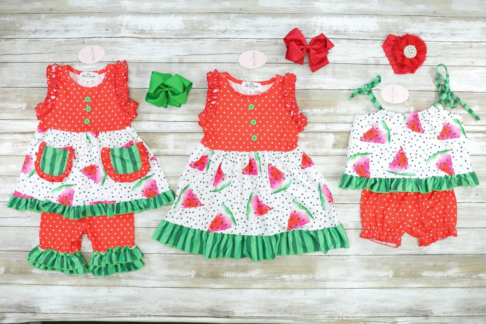 Watermelon Polka Dot Ruffle Dress - Marie Nicole Clothing