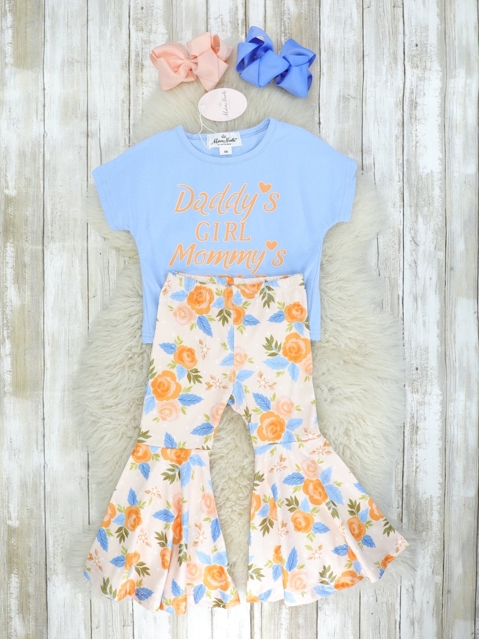 "Daddy's Girl, Mommy's World" Floral Bell Bottoms Outfit - Marie Nicole Clothing
