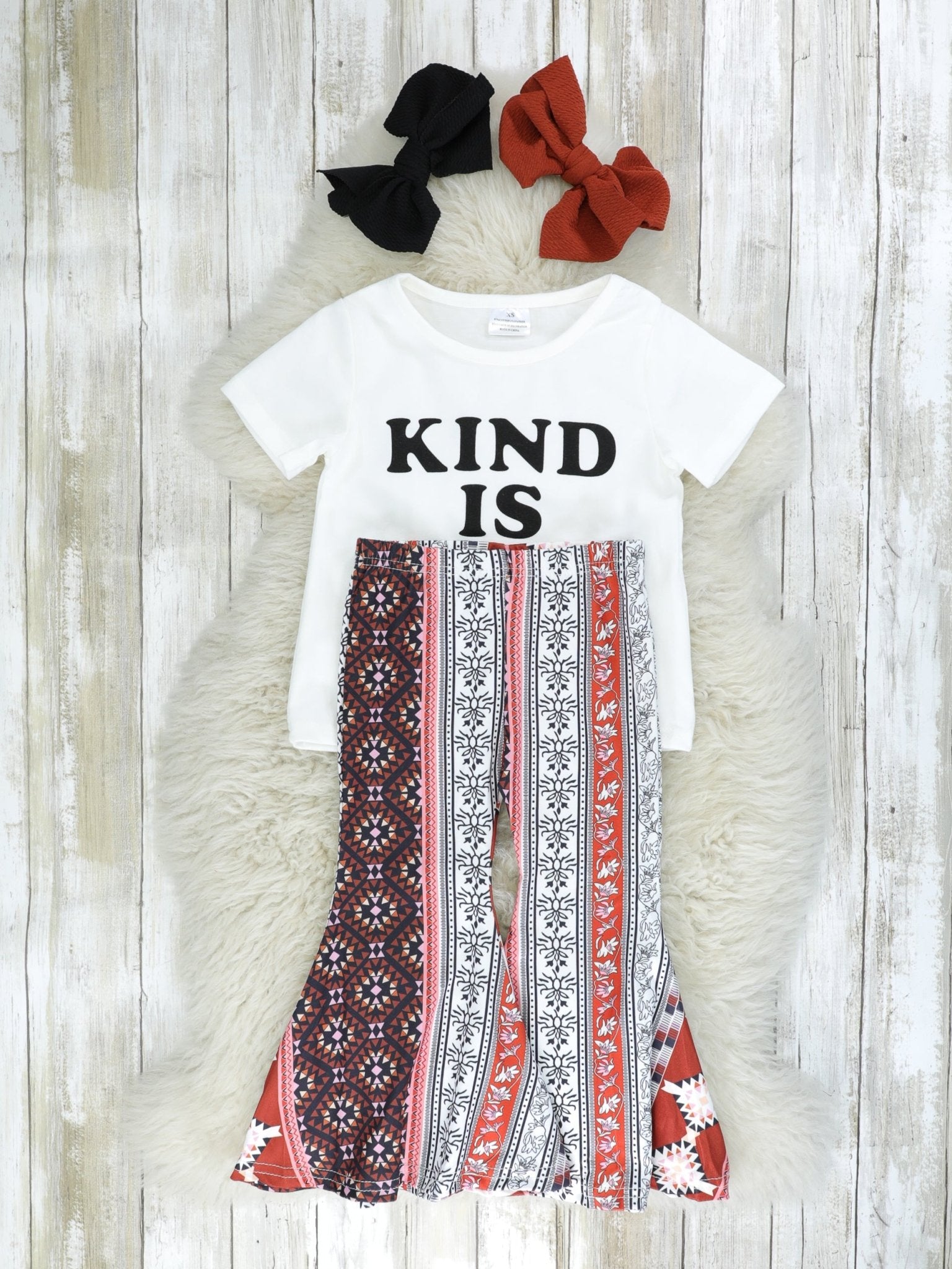 "Kind Is Cool" Boho Bell Bottom Outfit - Marie Nicole Clothing