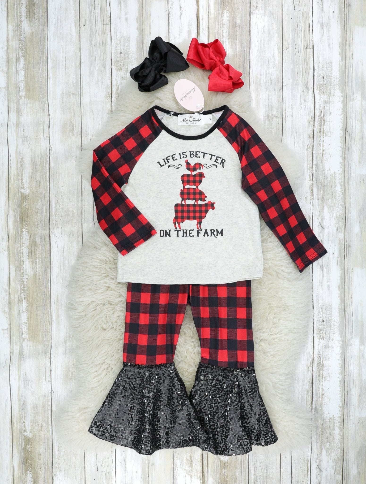 Buffalo Plaid Life Is Better Sequin Outfit - Marie Nicole Clothing