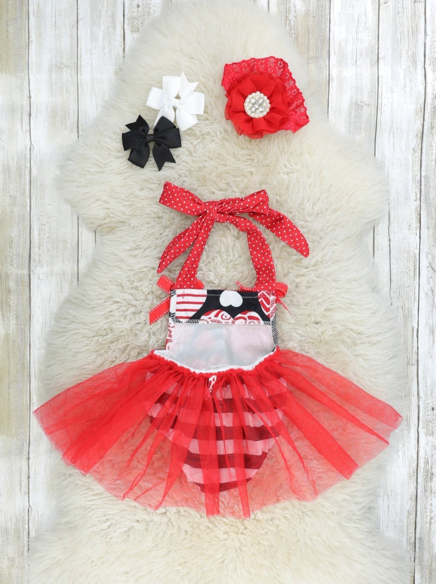 Heart Extravaganza Tulle Tie Bubble Romper - Marie Nicole Clothing