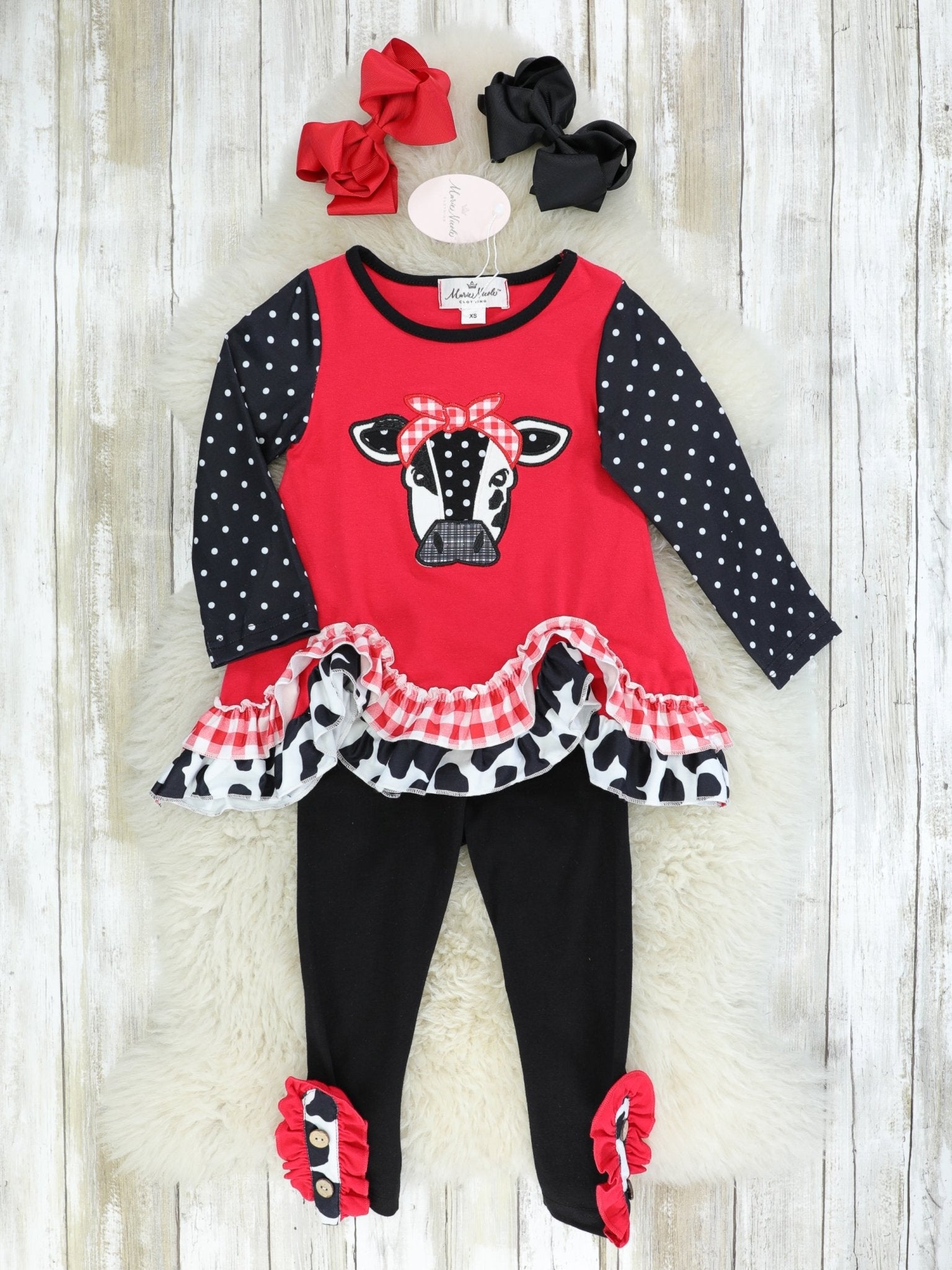 Red Polka Dot Cow Ruffle Outfit - Marie Nicole Clothing