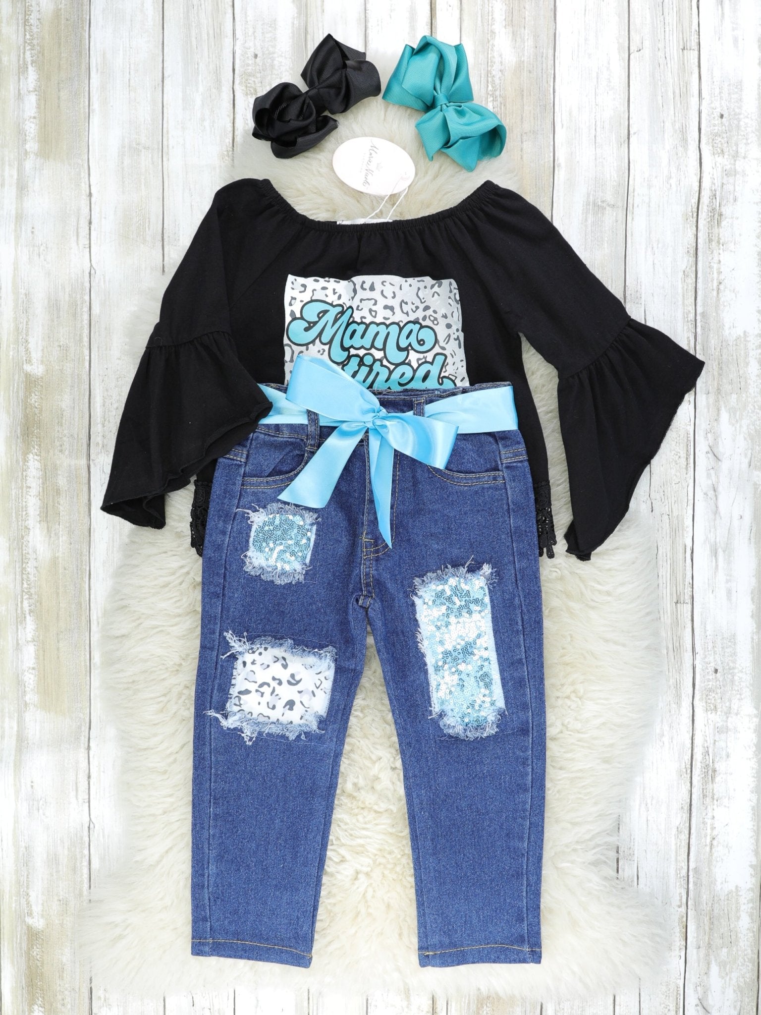 "Mama Tired" Top & Distressed Denim Outfit - Marie Nicole Clothing
