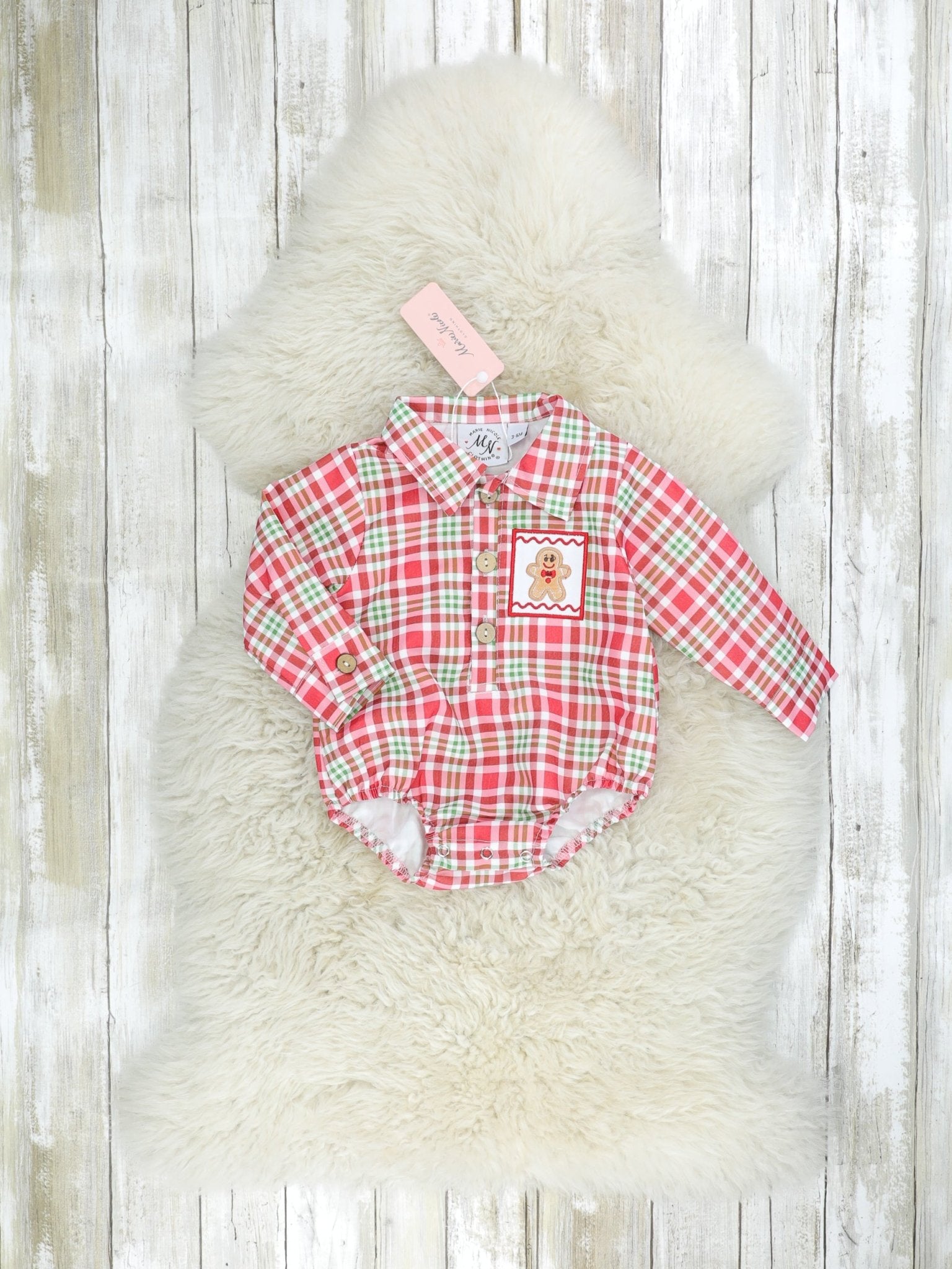 Red Plaid Gingerbread Romper - Marie Nicole Clothing