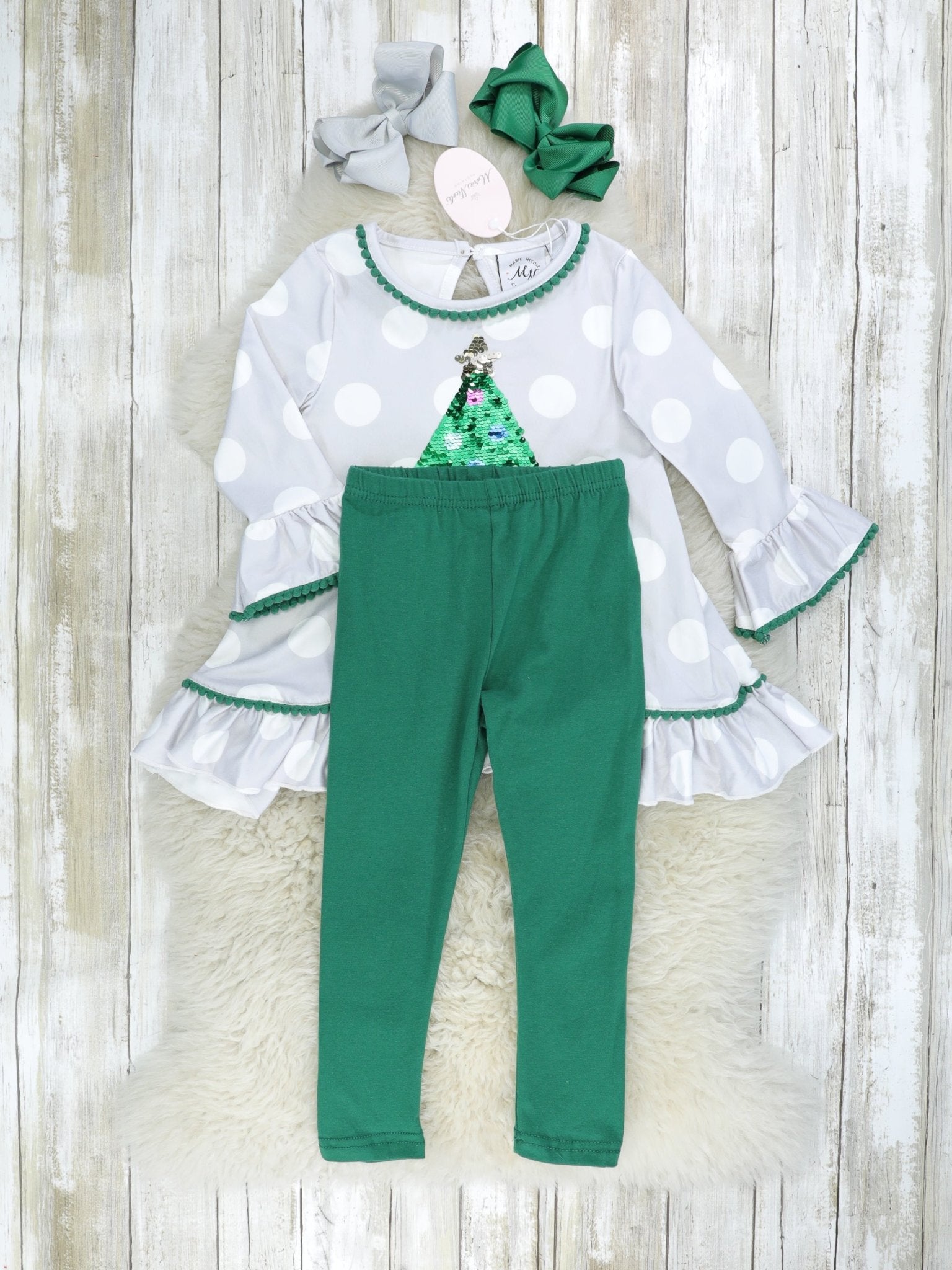 Polka Dot Christmas Tree Ruffle Outfit - Marie Nicole Clothing