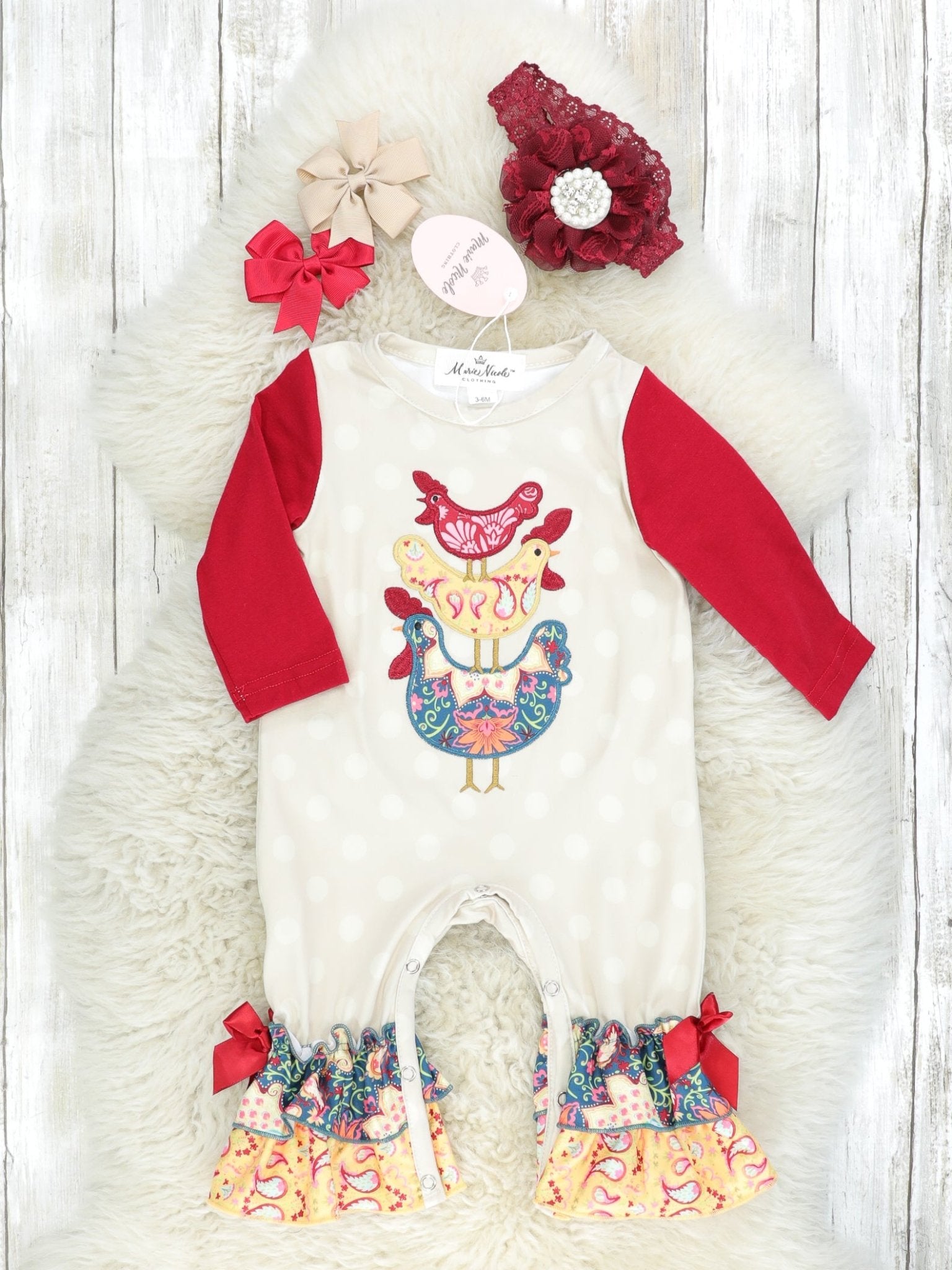 Fall Chickens Ruffle Romper - Marie Nicole Clothing