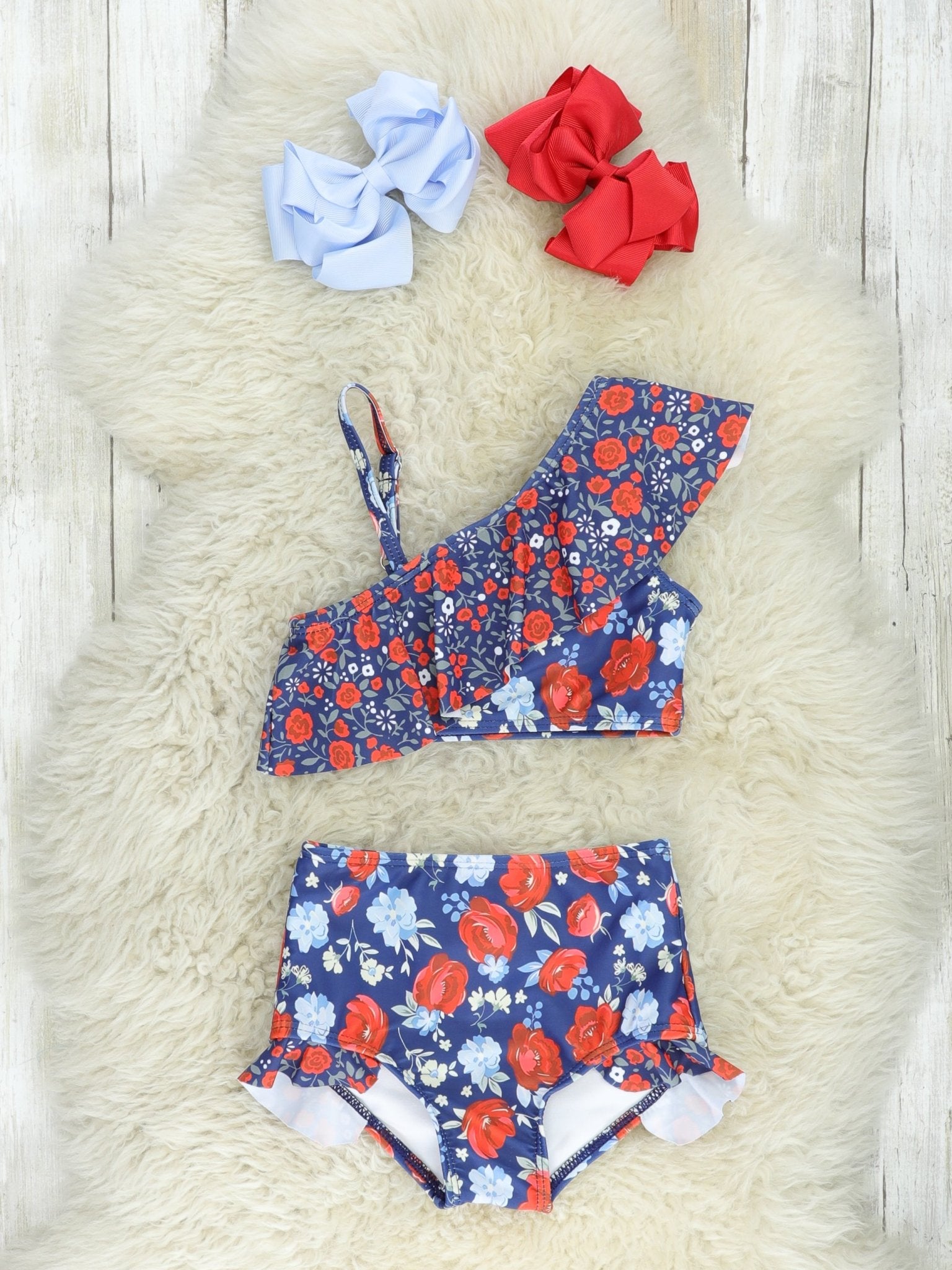 Mom & Me Red & Blue Rose Swimsuit - Marie Nicole Clothing