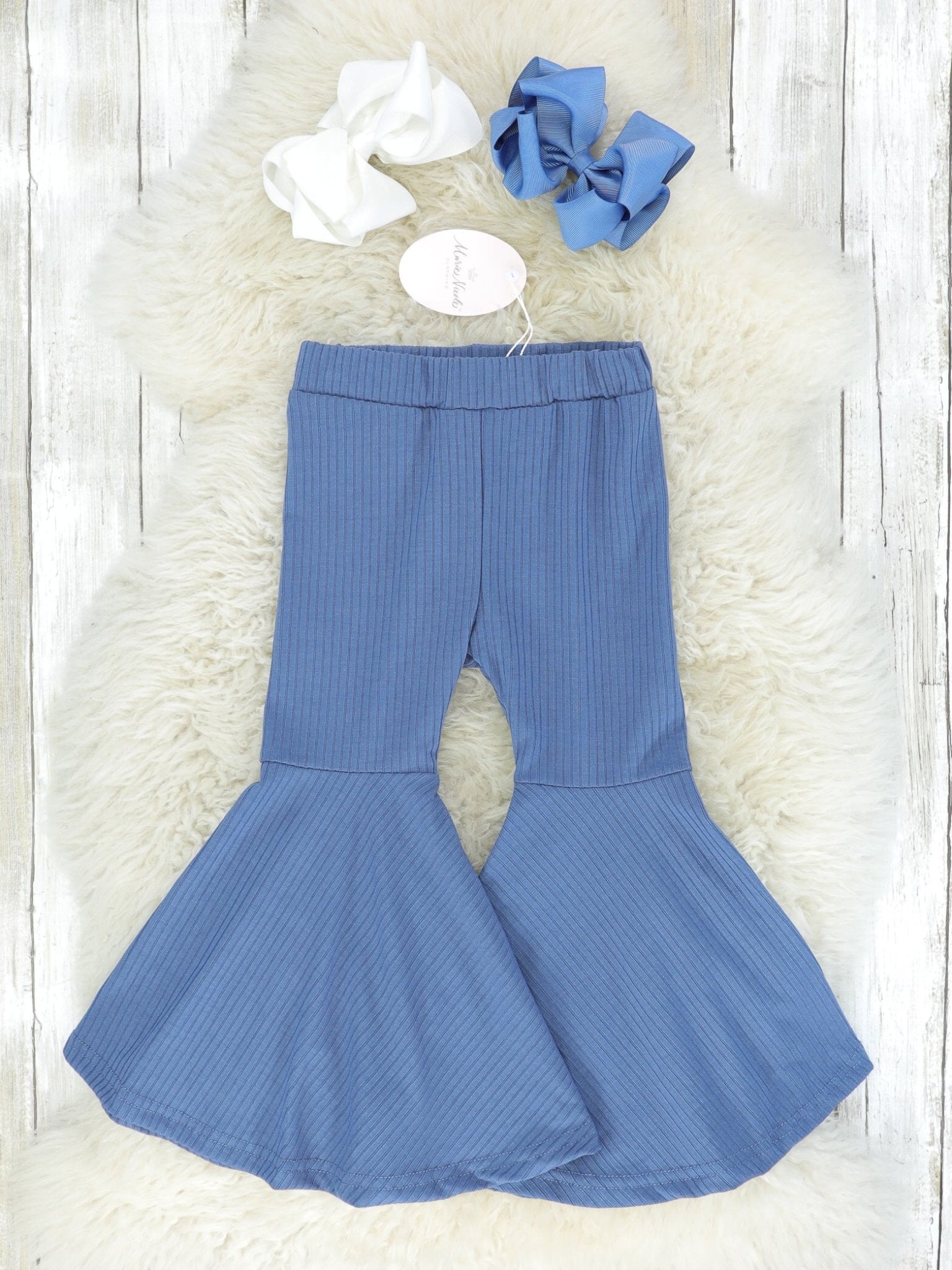 Steel Blue Ribbed Bell Bottoms - Marie Nicole Clothing