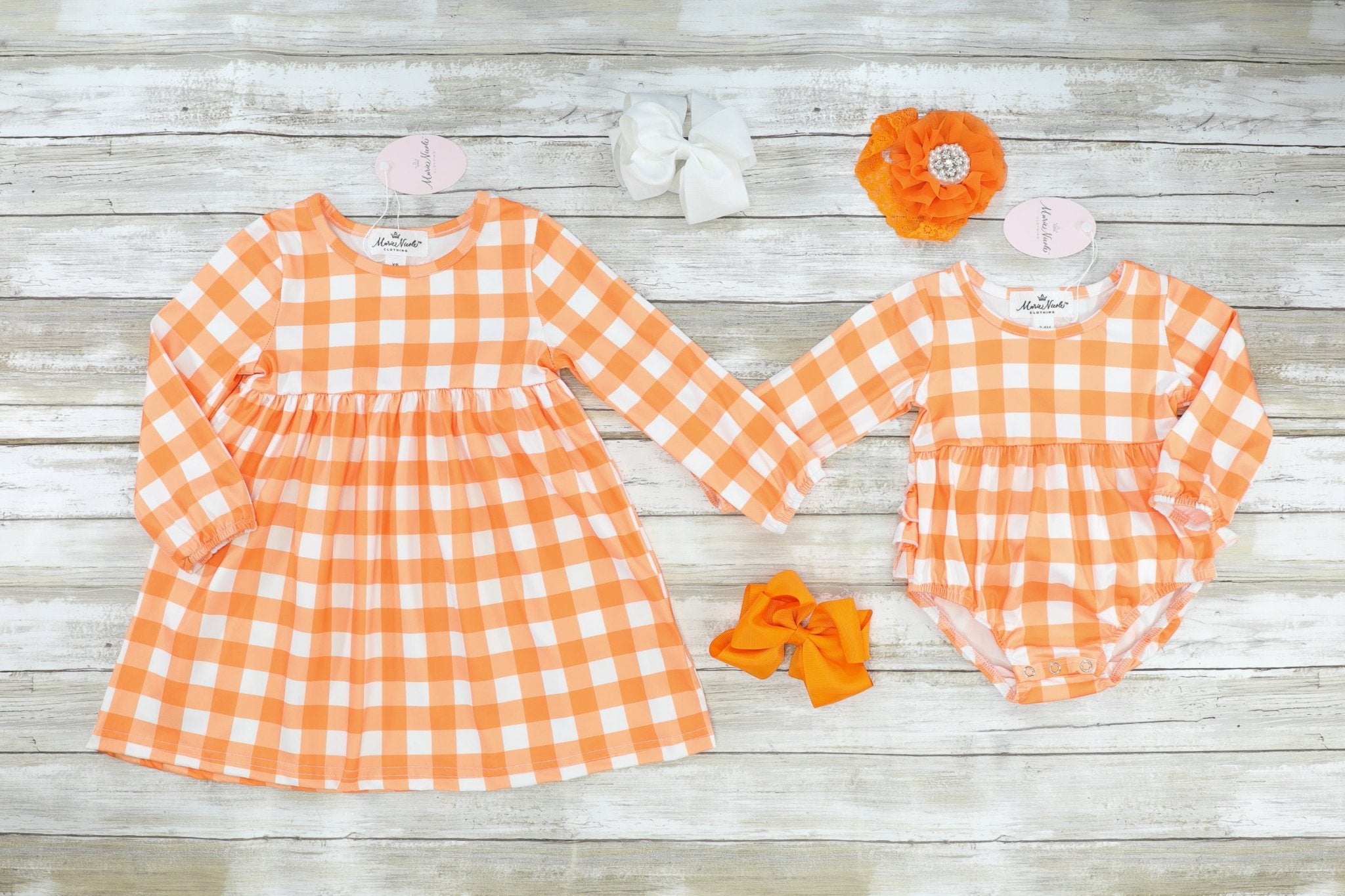 Orange & White Gingham Swing Dress - Marie Nicole Clothing