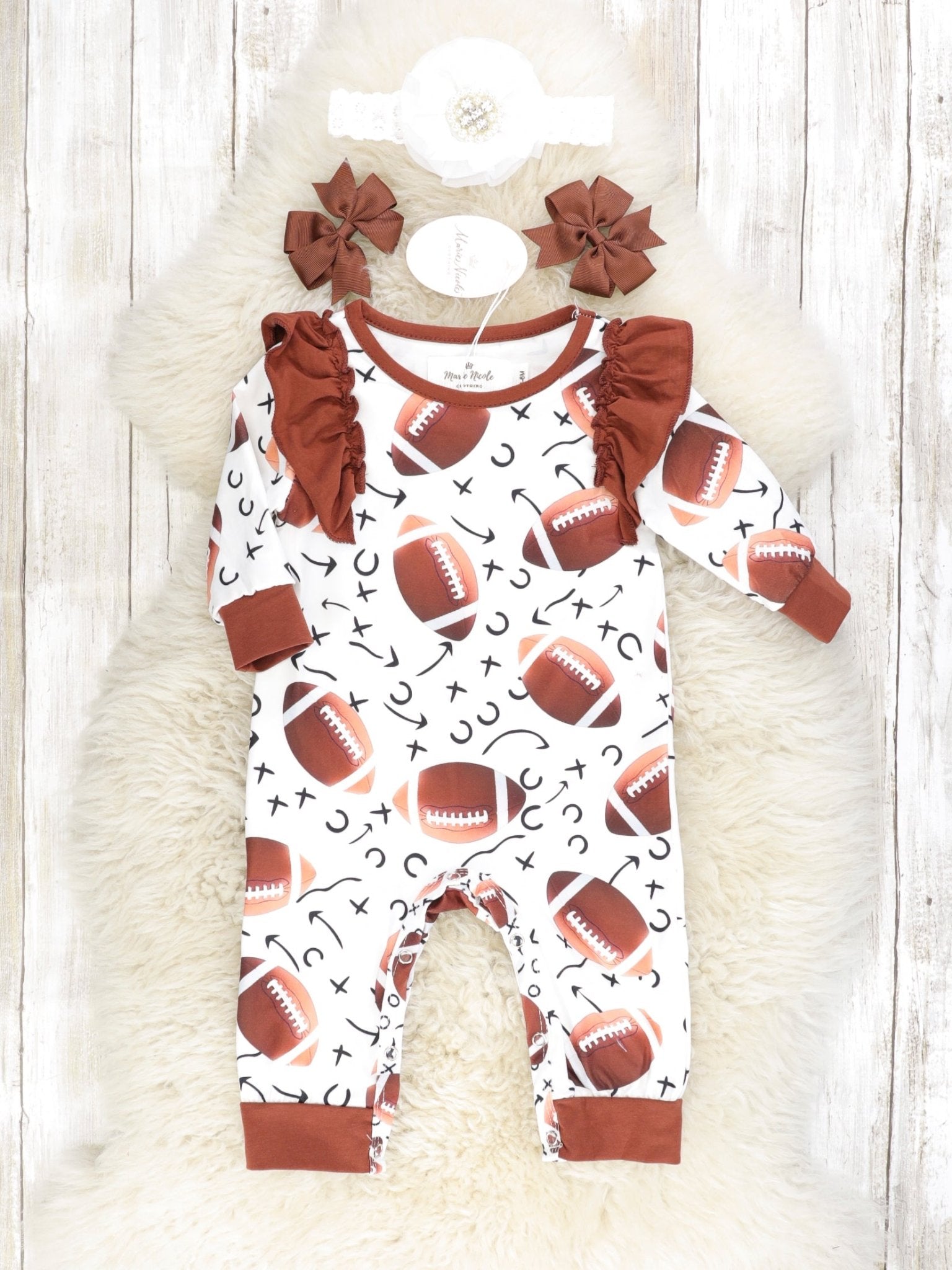 Football Playbook Ruffle Romper - Marie Nicole Clothing