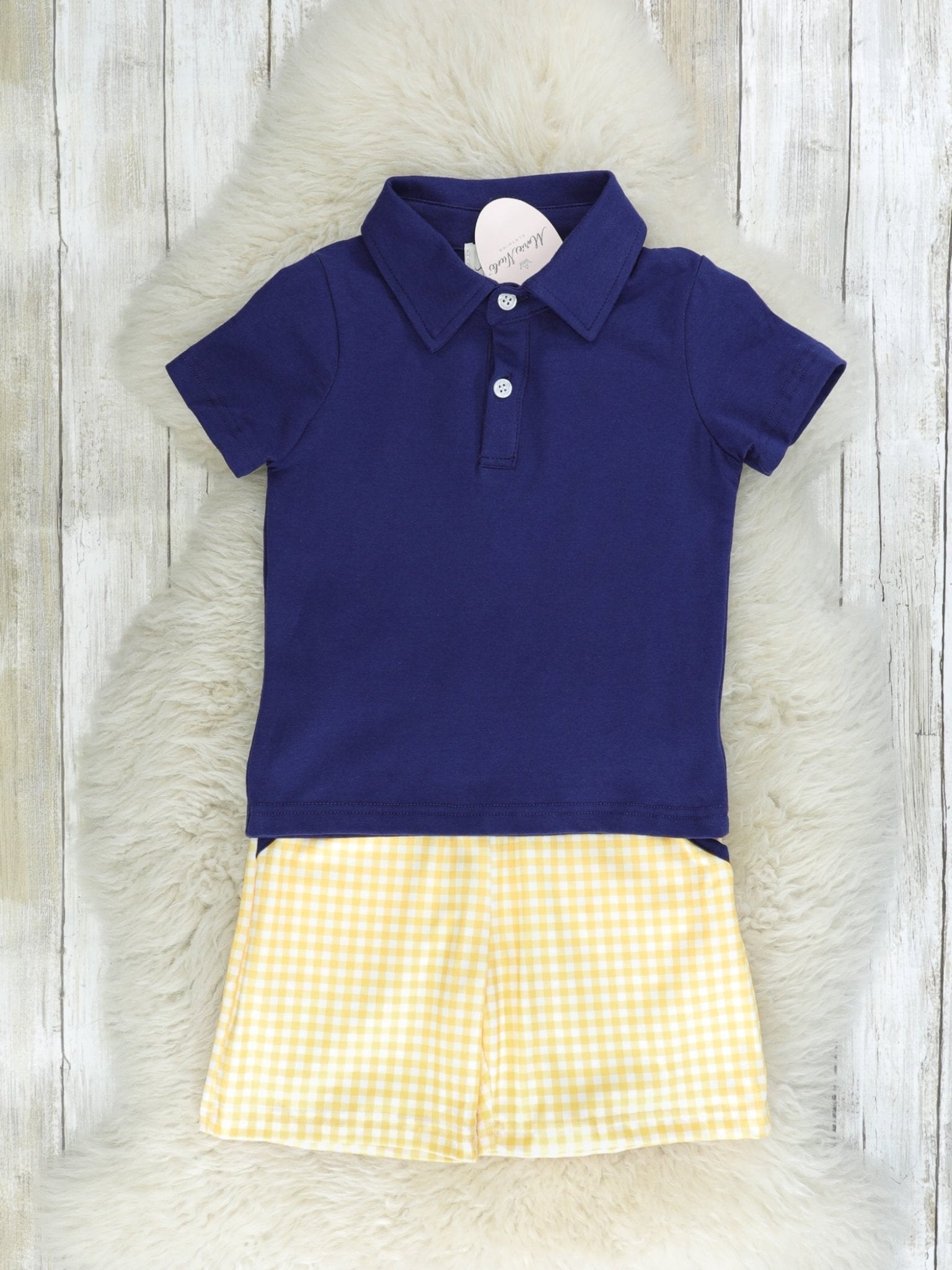 Navy & Yellow Gingham Polo Outfit - Marie Nicole Clothing
