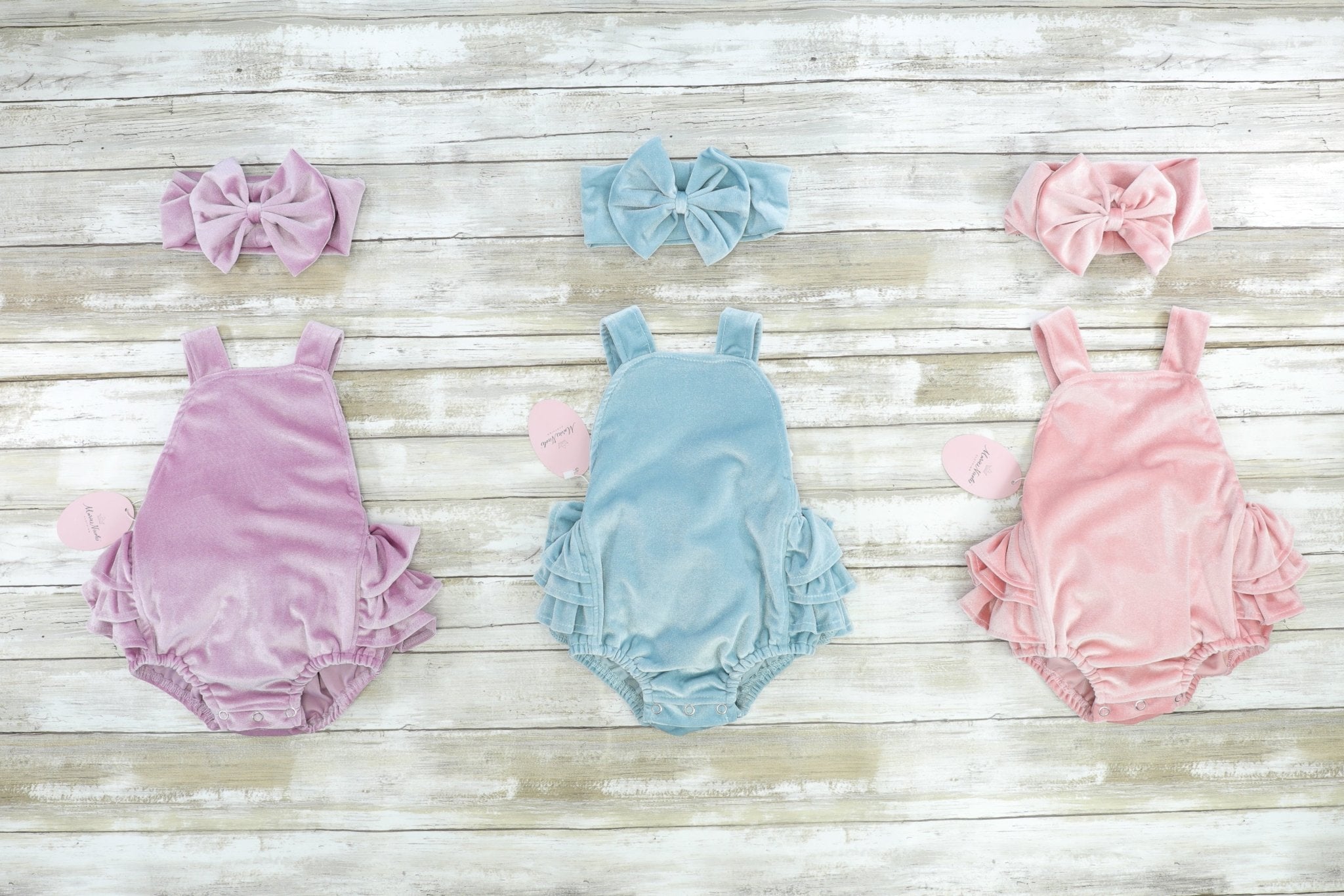 Blue Velvet Ruffle Bubble With Headband - Marie Nicole Clothing