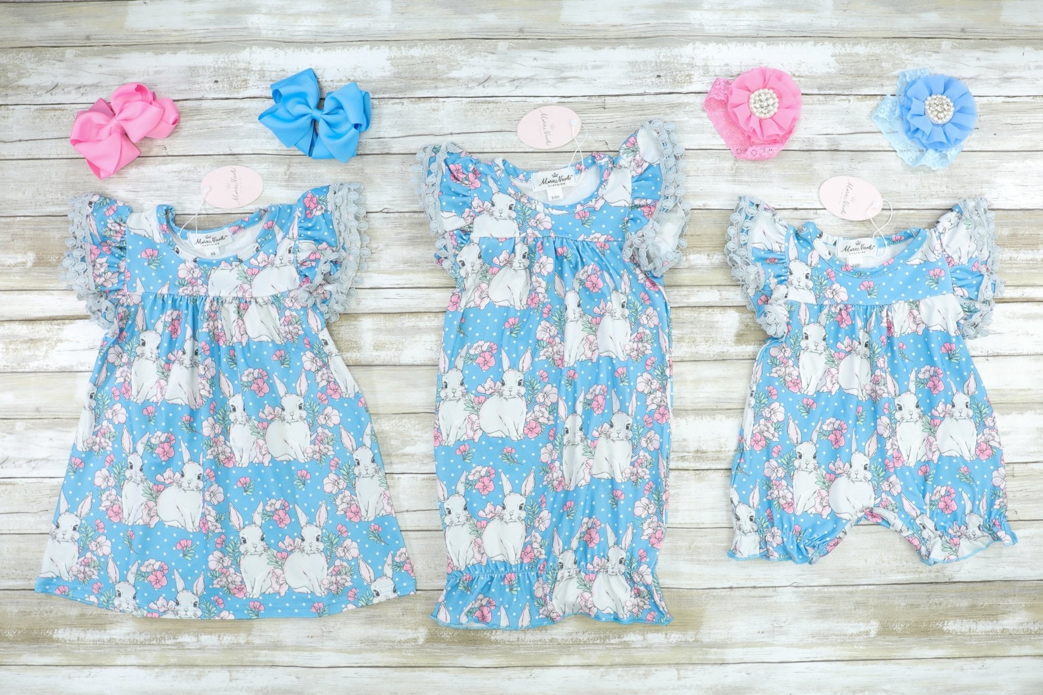 Cornflower Blue Bunny Ruffle Dress - Marie Nicole Clothing