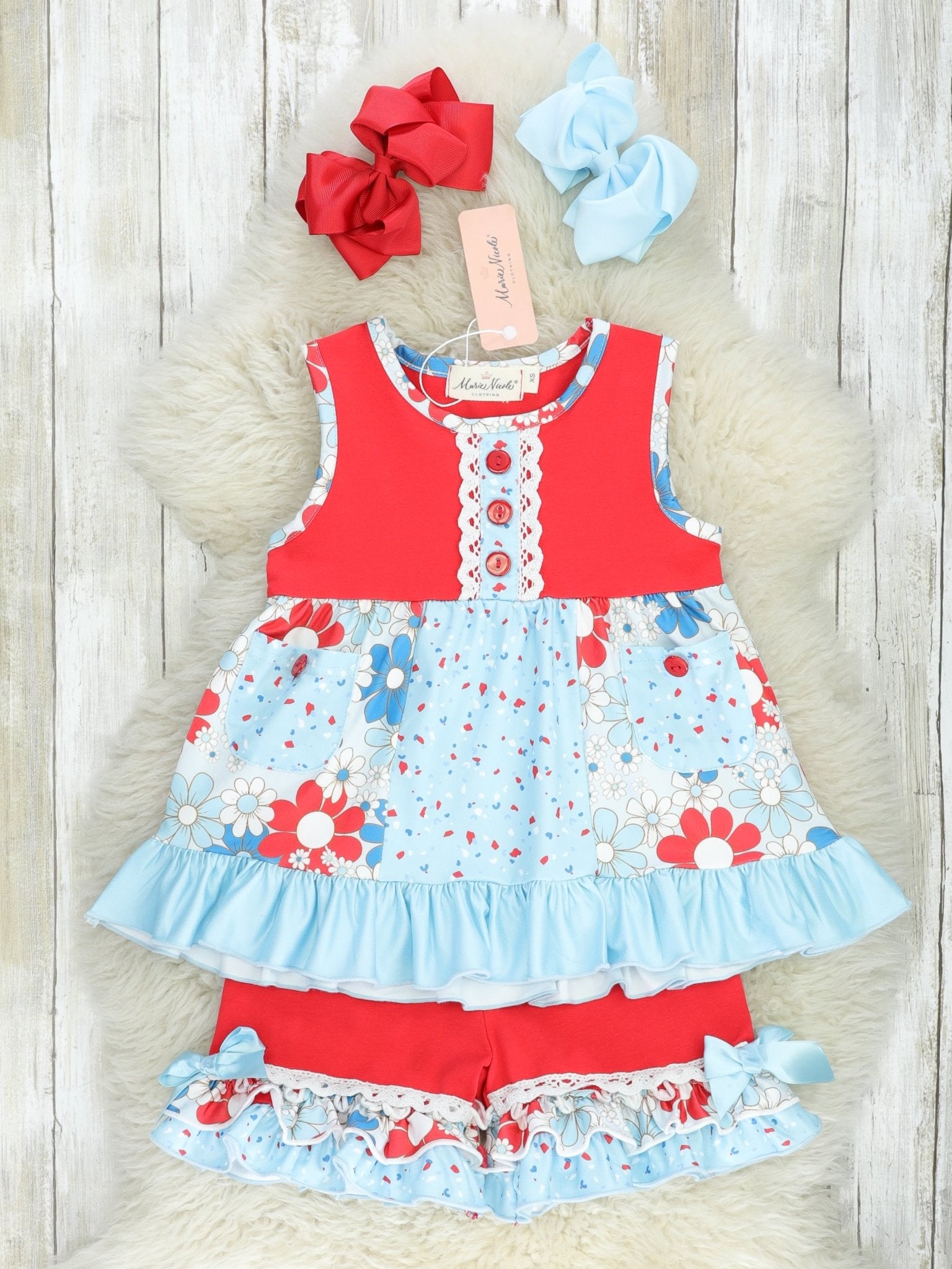 Patriotic Floral Ruffle Outfit - Marie Nicole Clothing