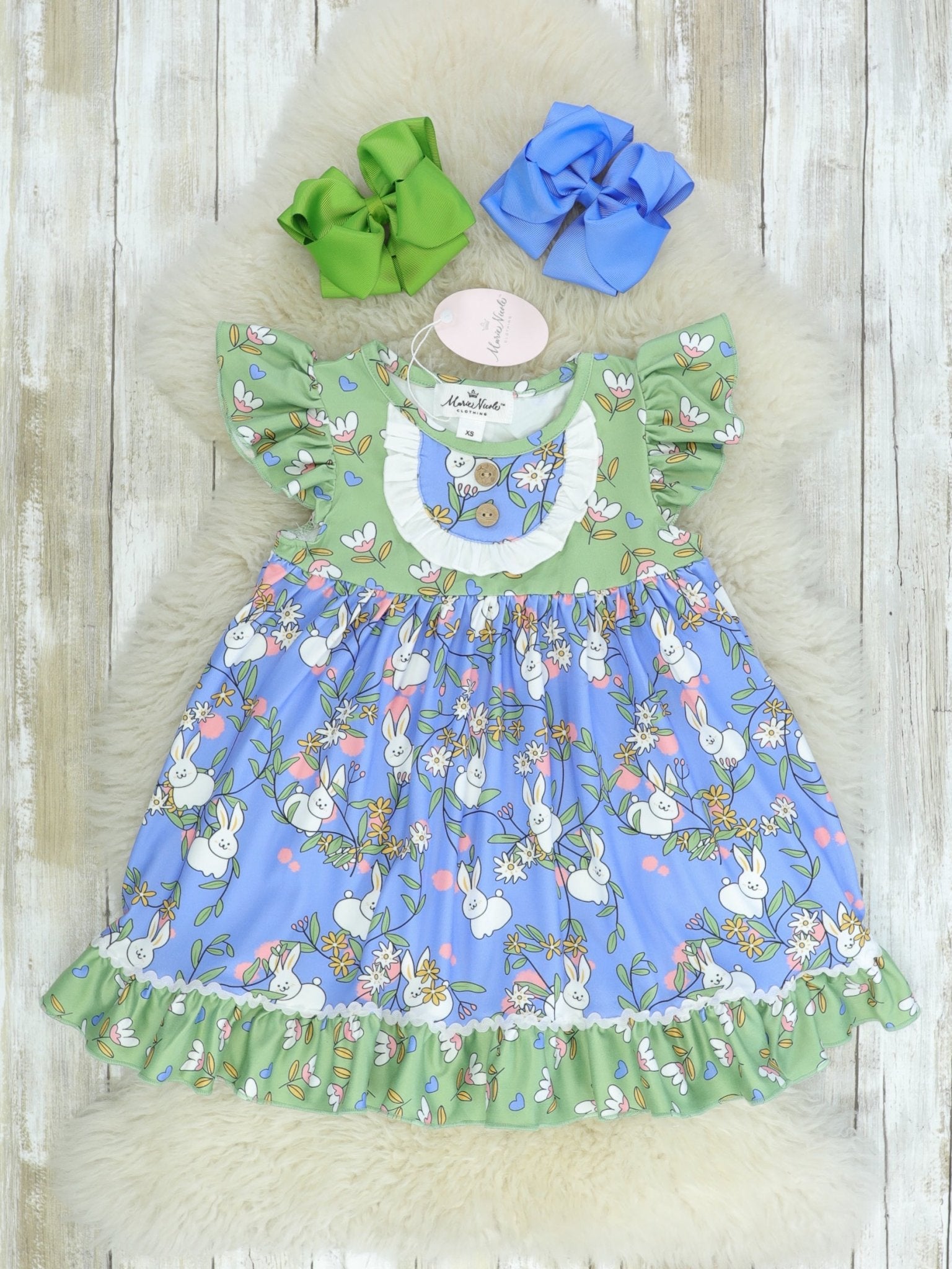 Estella's Easter Bunnies Ruffle Dress - Marie Nicole Clothing