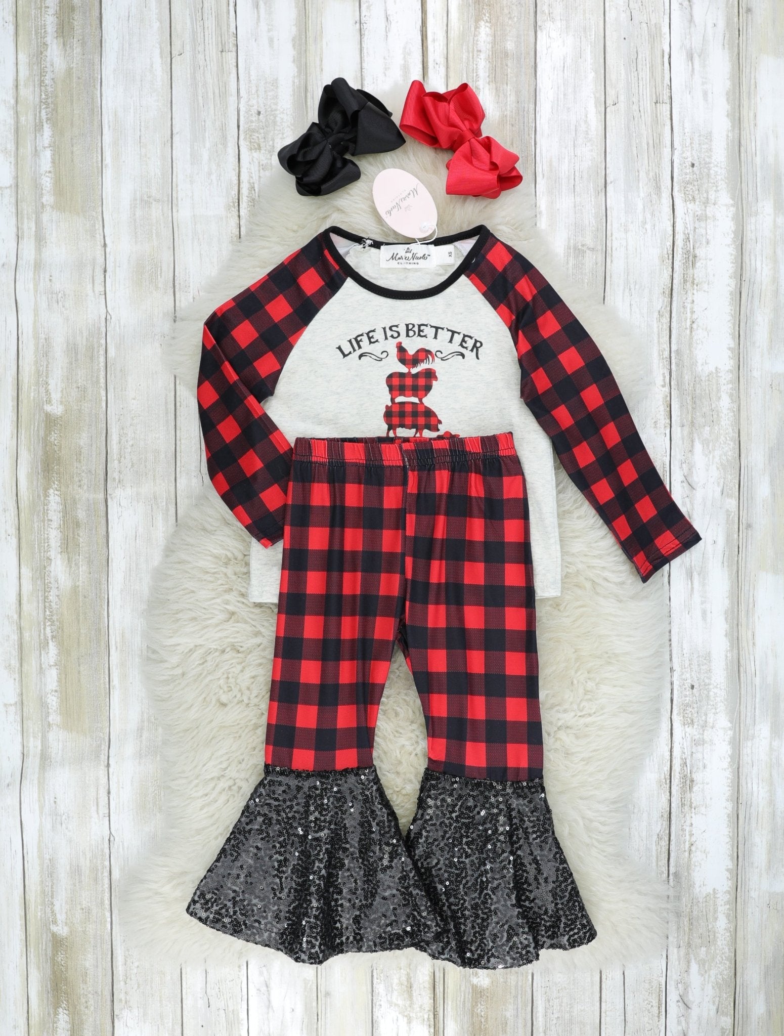 Buffalo Plaid Life Is Better Sequin Outfit - Marie Nicole Clothing