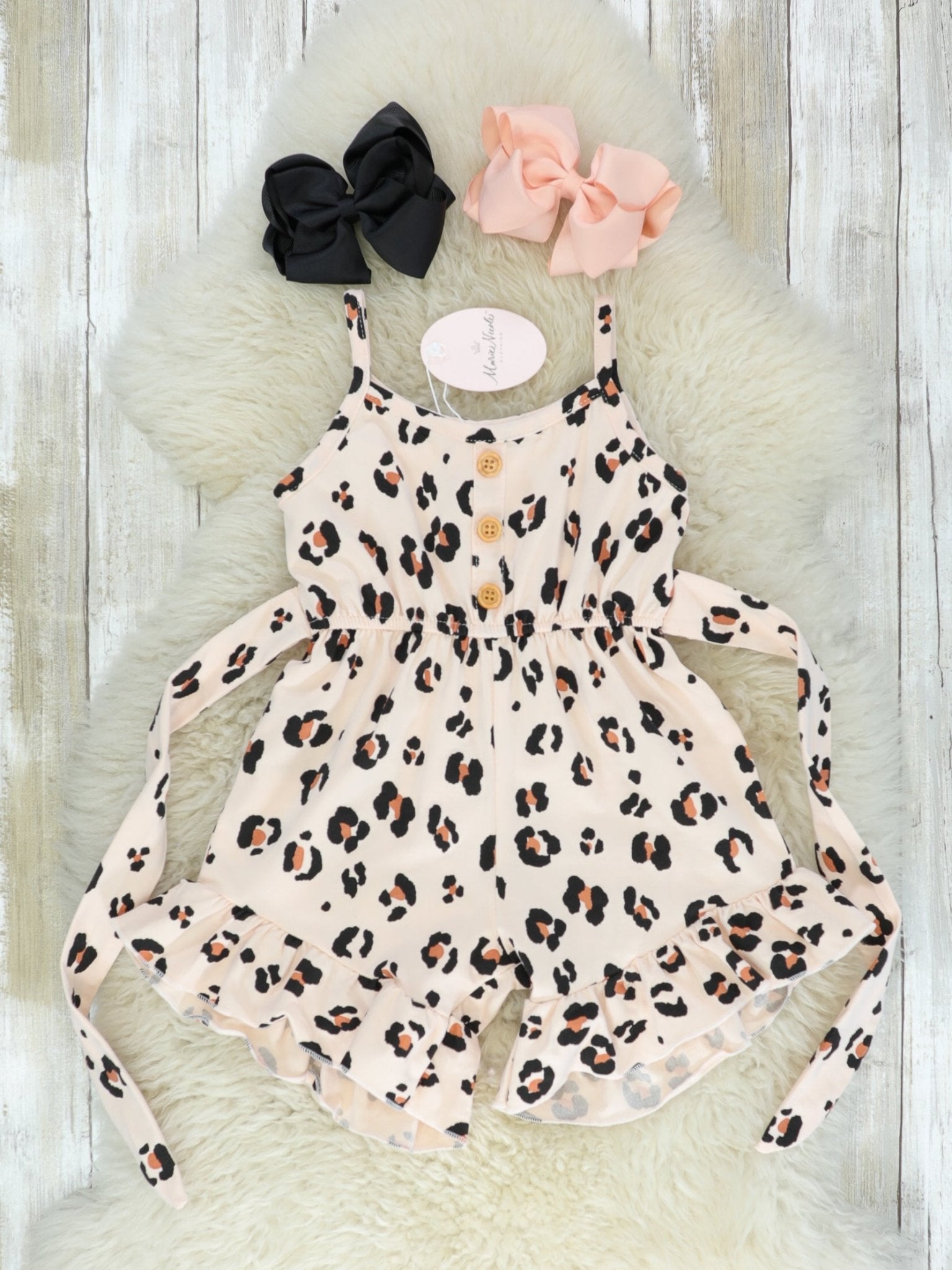 Petal Peach Leopard Tie Romper - Marie Nicole Clothing