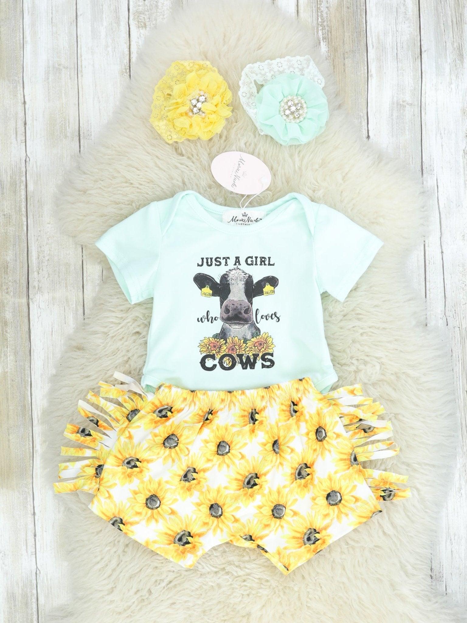 Girl Who Loves Cows Sunflower Fringe Bloomer Outfit - Marie Nicole Clothing