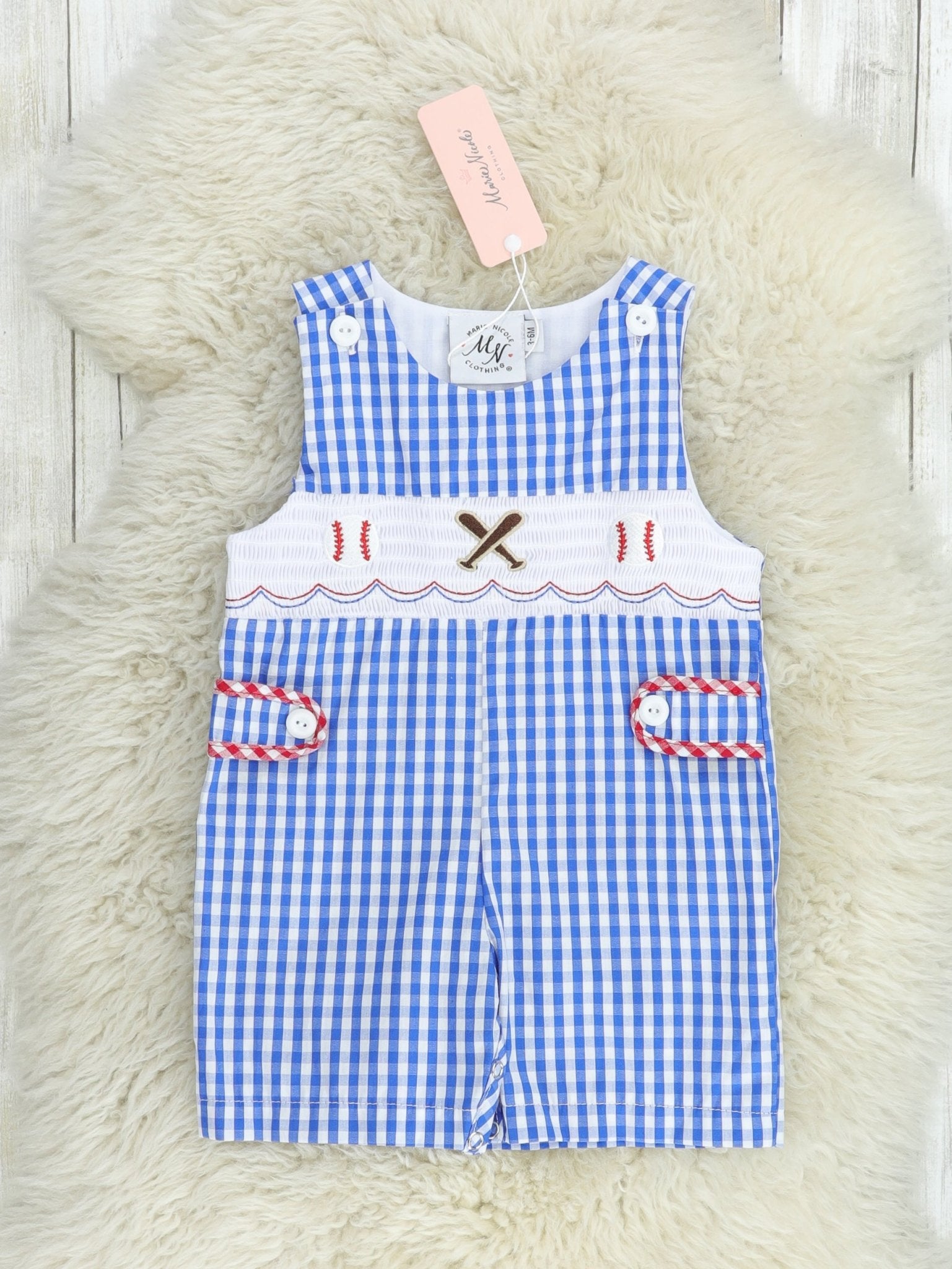 Royal Blue Smocked Baseball Johnny - Marie Nicole Clothing