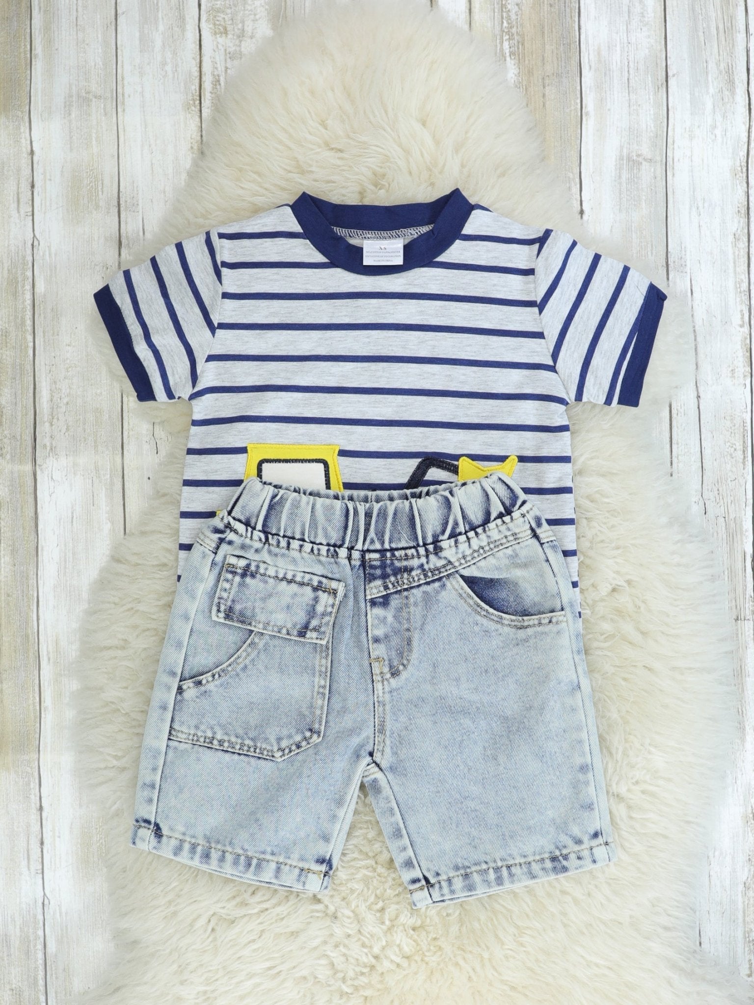 Navy Striped Top & Denim Shorts Outfit - Marie Nicole Clothing
