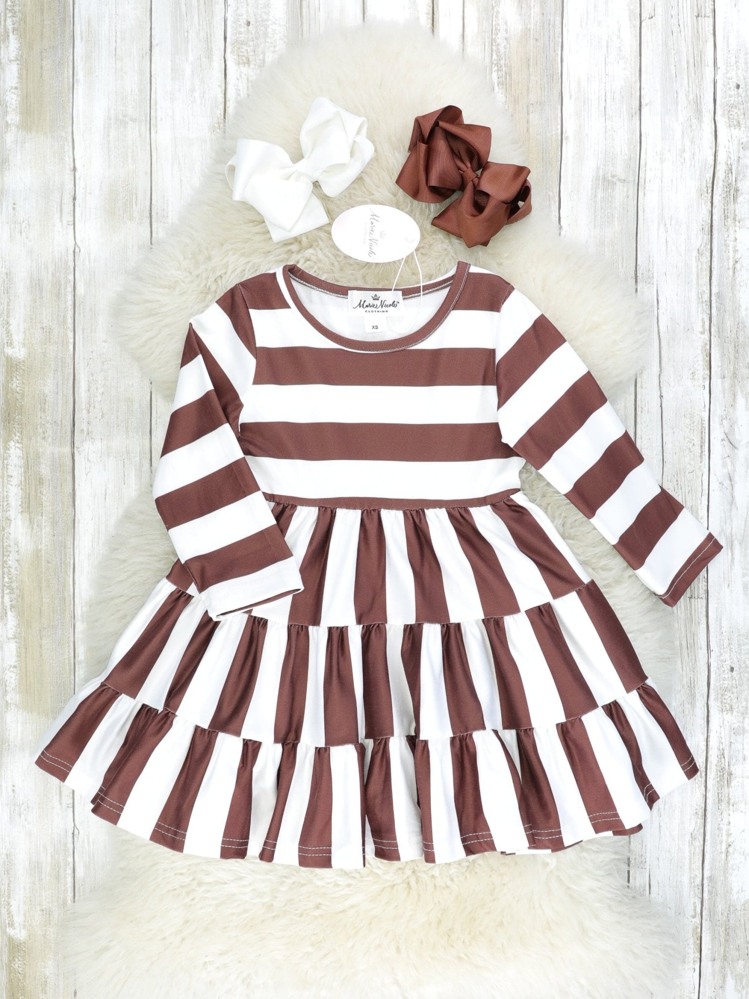 Mom & Me Brown Striped Long Sleeve Swing Dress