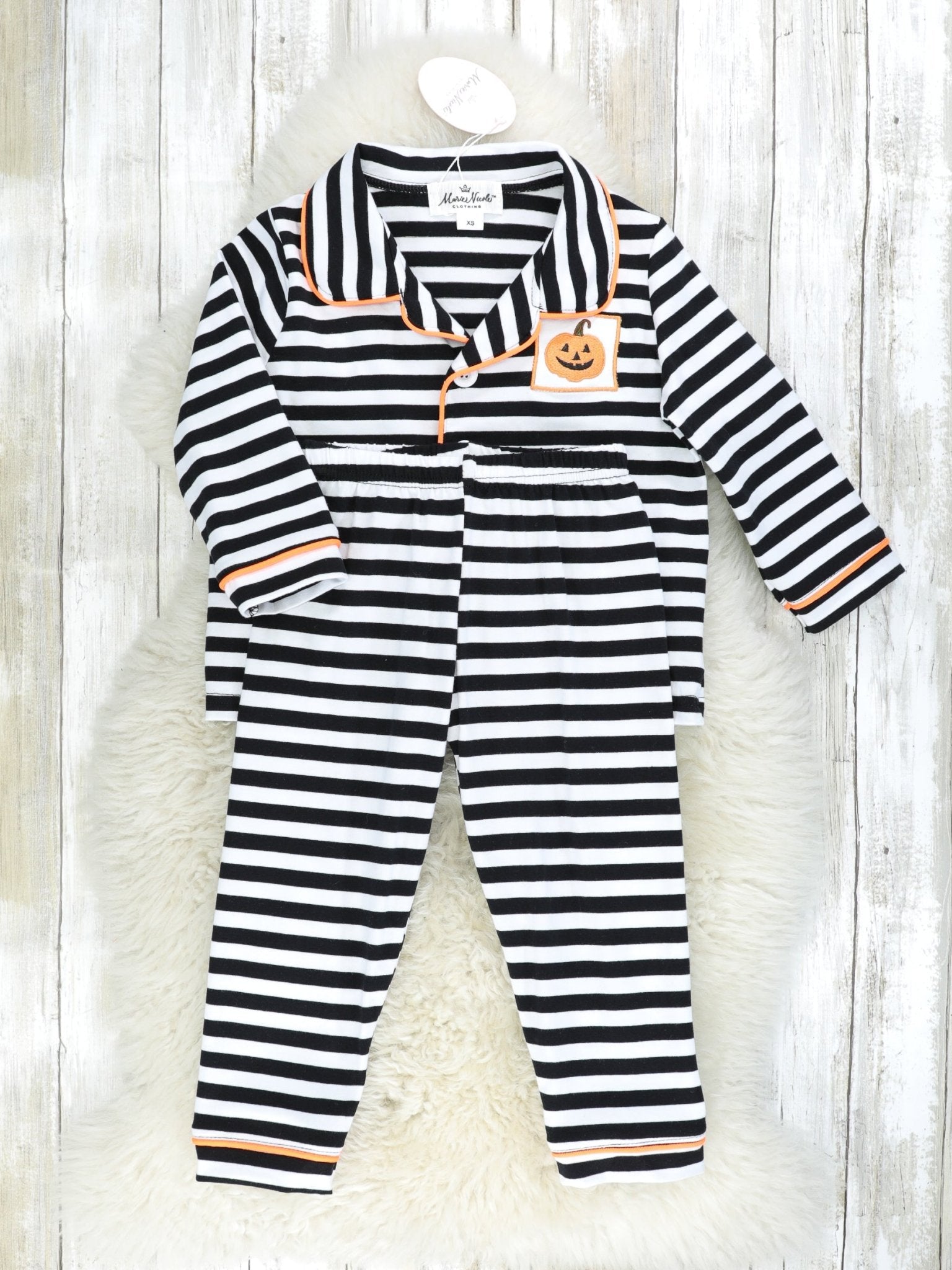 Striped Jack O Lantern Pajamas - Marie Nicole Clothing