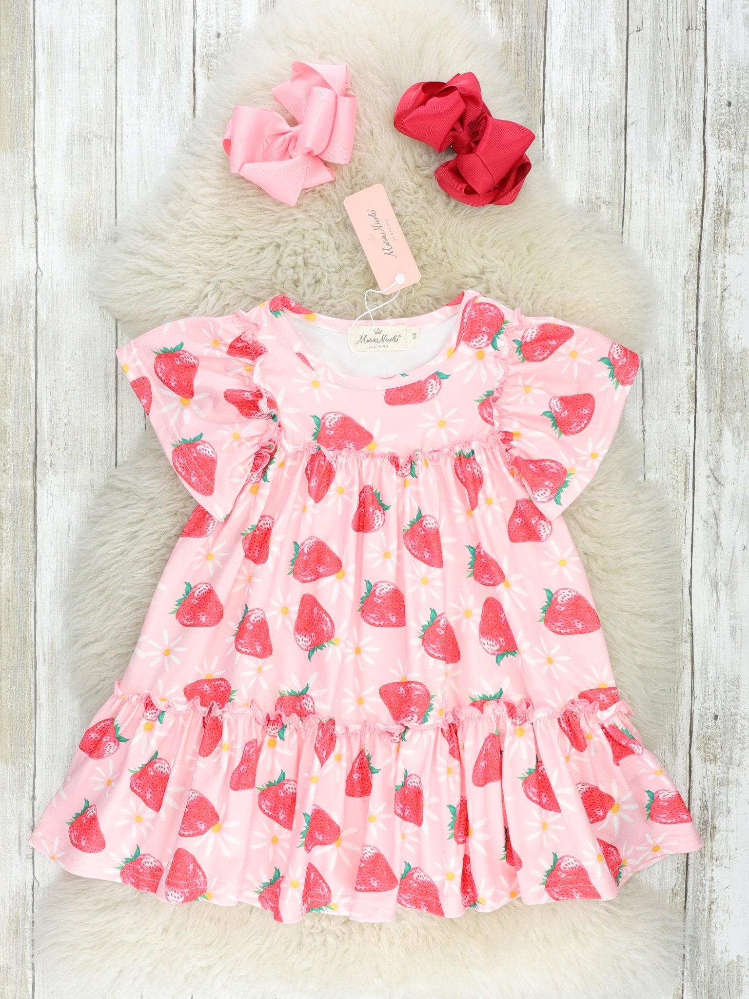 Strawberry & Daisy Ruffle Dress - Marie Nicole Clothing