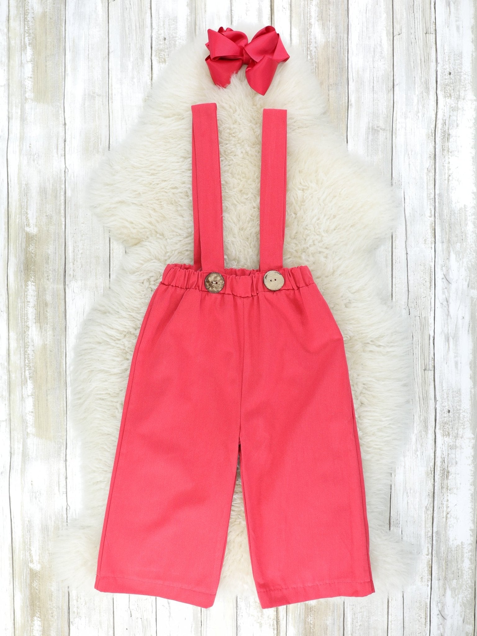 Red Suspender Jumpsuit & Floral Top Outfit - Marie Nicole Clothing
