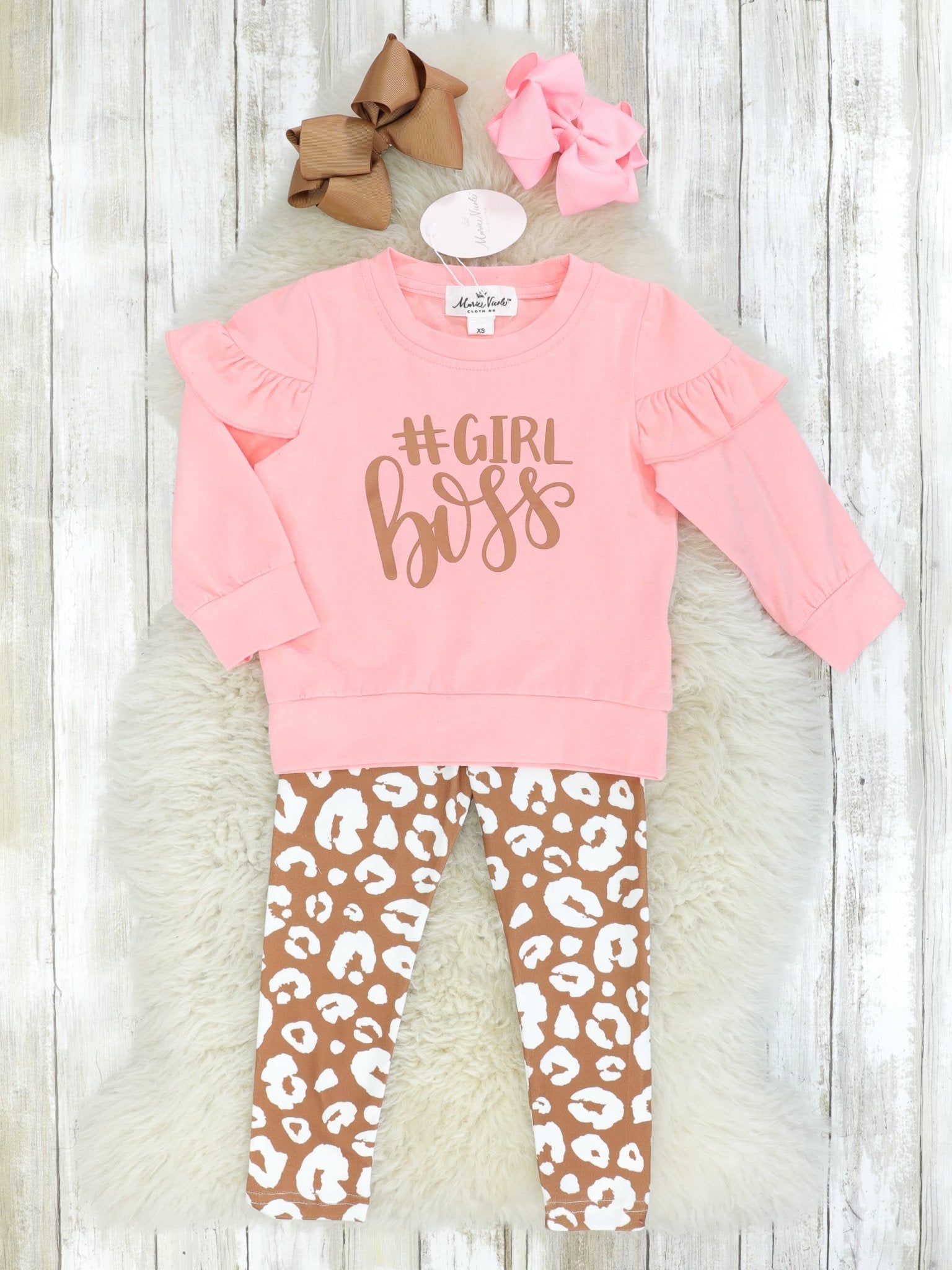 "GirlBoss" Ruffle Top & Leopard Bottoms Outfit - Marie Nicole Clothing